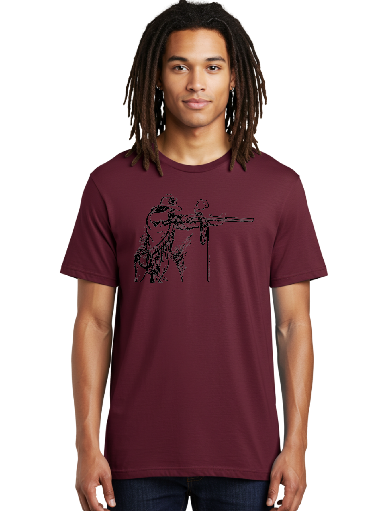 Cowboy-Firing-Rifle Men'S Graphic Tee, 100% Cotton, Comfortable Casual Summer Wear, Machine Washable, Cowboy Shooting Rifle, Western Art, Vintage Cowboy, Cowboy Hat, Rifle Smoke, Black And White Illustration, Cowboy Culture, Wild West Aad526 20