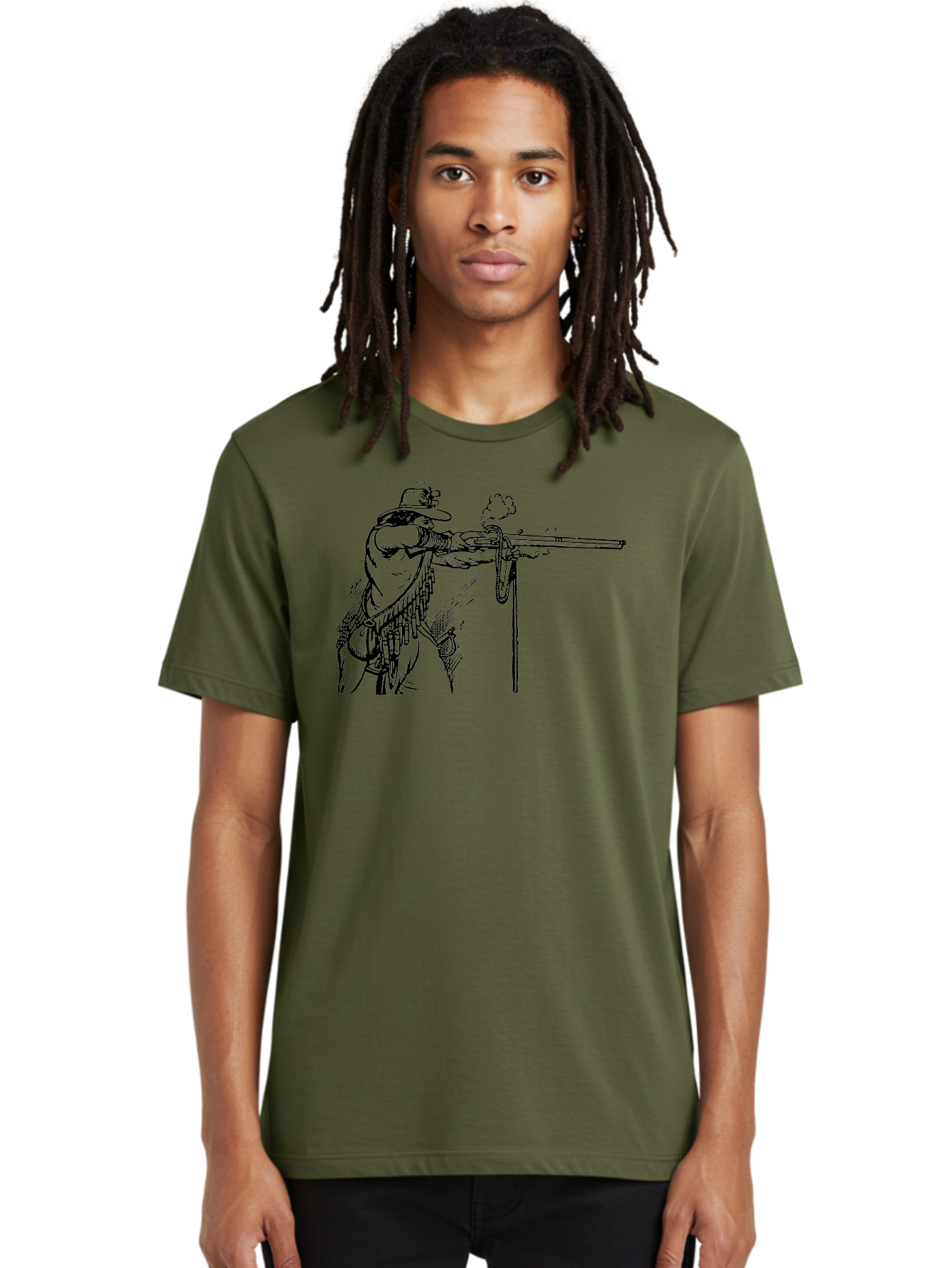 Cowboy-Firing-Rifle Men'S Graphic Tee, 100% Cotton, Comfortable Casual Summer Wear, Machine Washable, Cowboy Shooting Rifle, Western Art, Vintage Cowboy, Cowboy Hat, Rifle Smoke, Black And White Illustration, Cowboy Culture, Wild West Aad526 4