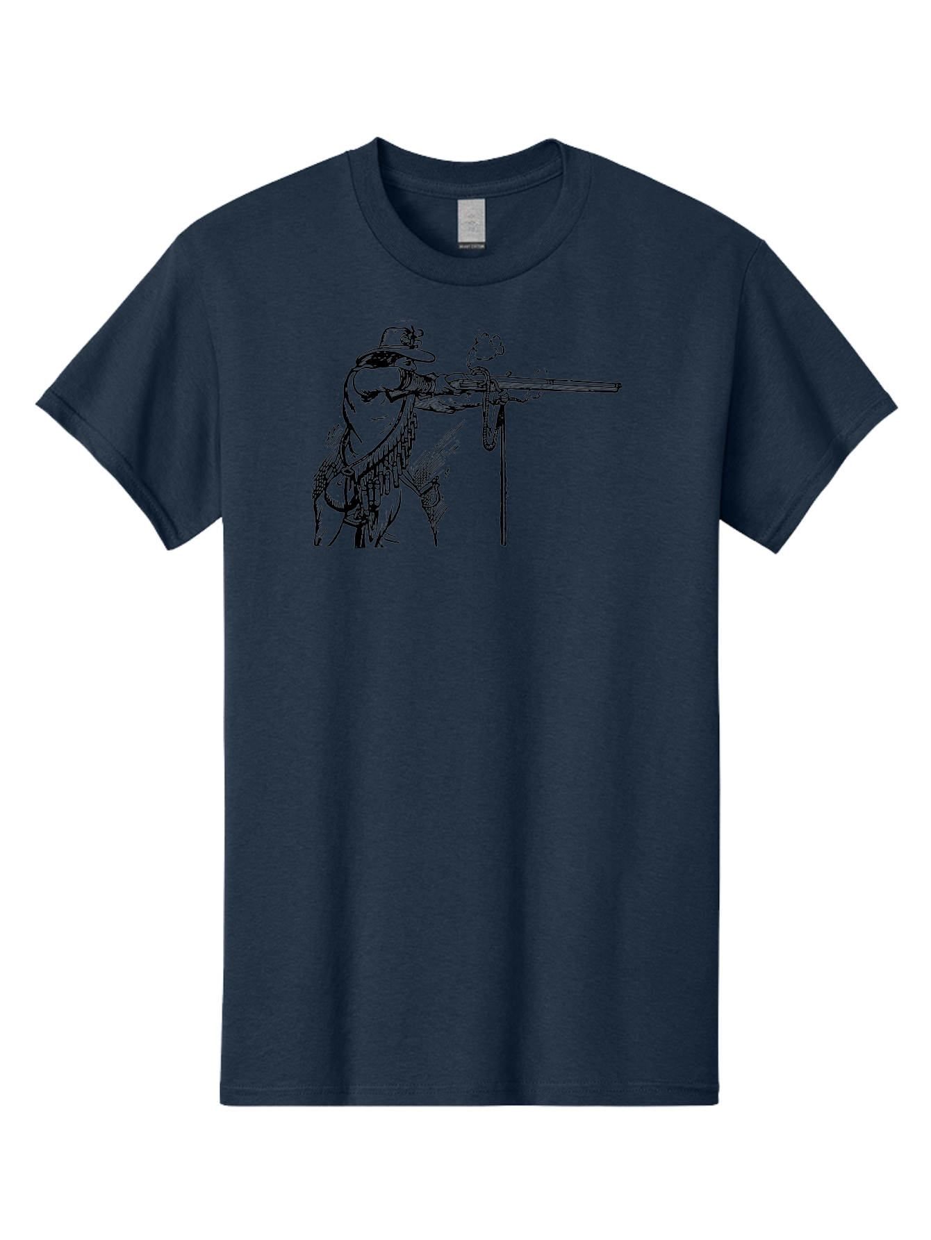Cowboy-Firing-Rifle Men'S Graphic Tee, 100% Cotton, Comfortable Casual Summer Wear, Machine Washable, Cowboy Shooting Rifle, Western Art, Vintage Cowboy, Cowboy Hat, Rifle Smoke, Black And White Illustration, Cowboy Culture, Wild West Aad526 27
