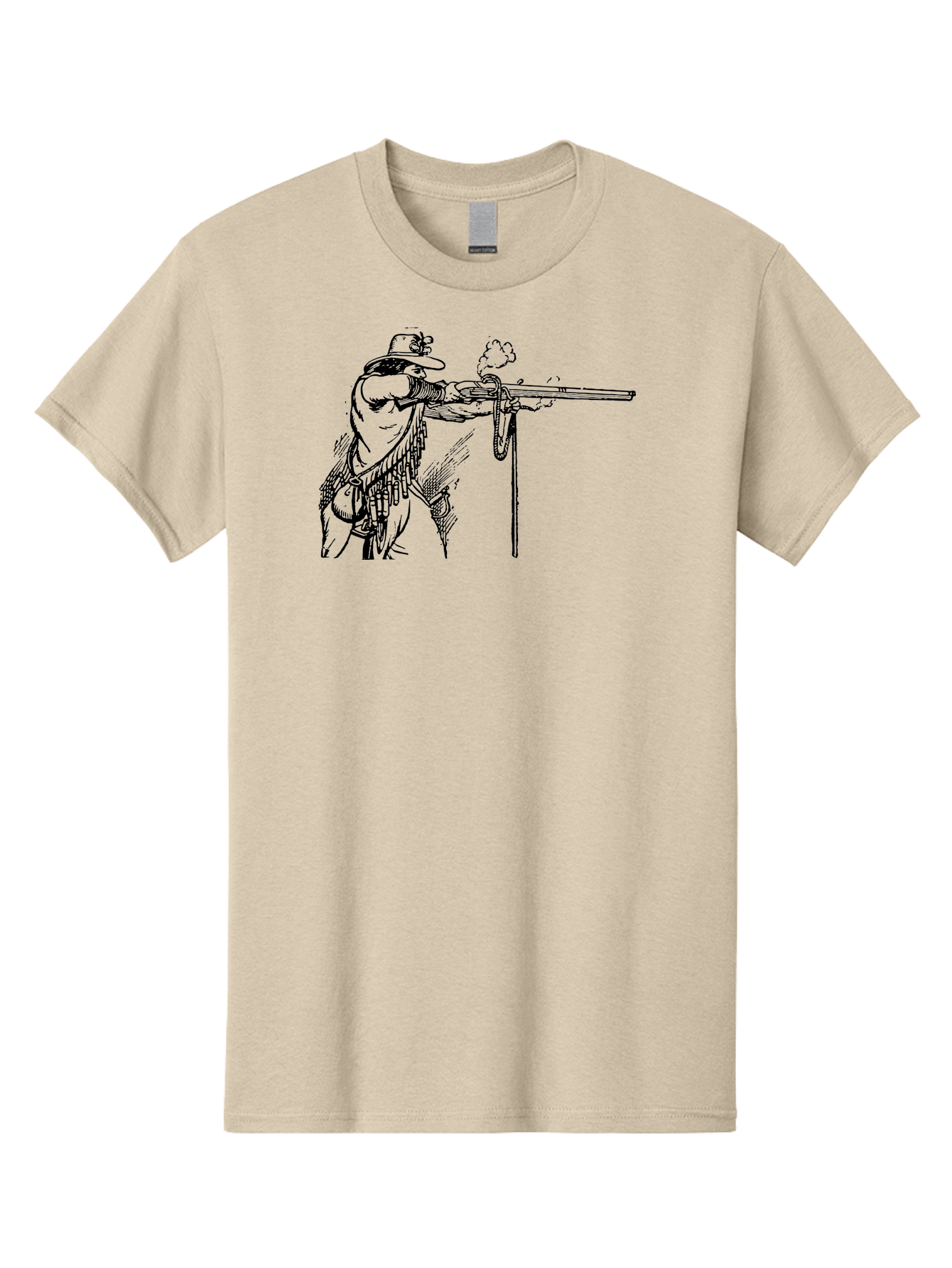 Cowboy-Firing-Rifle Men'S Graphic Tee, 100% Cotton, Comfortable Casual Summer Wear, Machine Washable, Cowboy Shooting Rifle, Western Art, Vintage Cowboy, Cowboy Hat, Rifle Smoke, Black And White Illustration, Cowboy Culture, Wild West Aad526 17