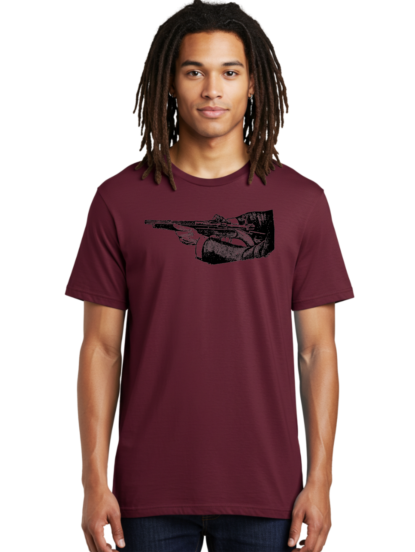 Hand-Holding-Rifle Men'S Graphic Tee, 100% Cotton, Comfortable Casual Summer Wear, Machine Washable, Rifle In Hand, Gun Illustration, Vintage Art, Firearm Graphic, Black And White, Shooter Illustration, Handgun Artwork Aad538 18