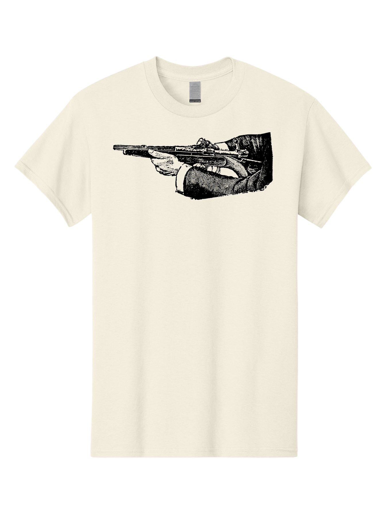 Hand-Holding-Rifle Men'S Graphic Tee, 100% Cotton, Comfortable Casual Summer Wear, Machine Washable, Rifle In Hand, Gun Illustration, Vintage Art, Firearm Graphic, Black And White, Shooter Illustration, Handgun Artwork Aad538 11