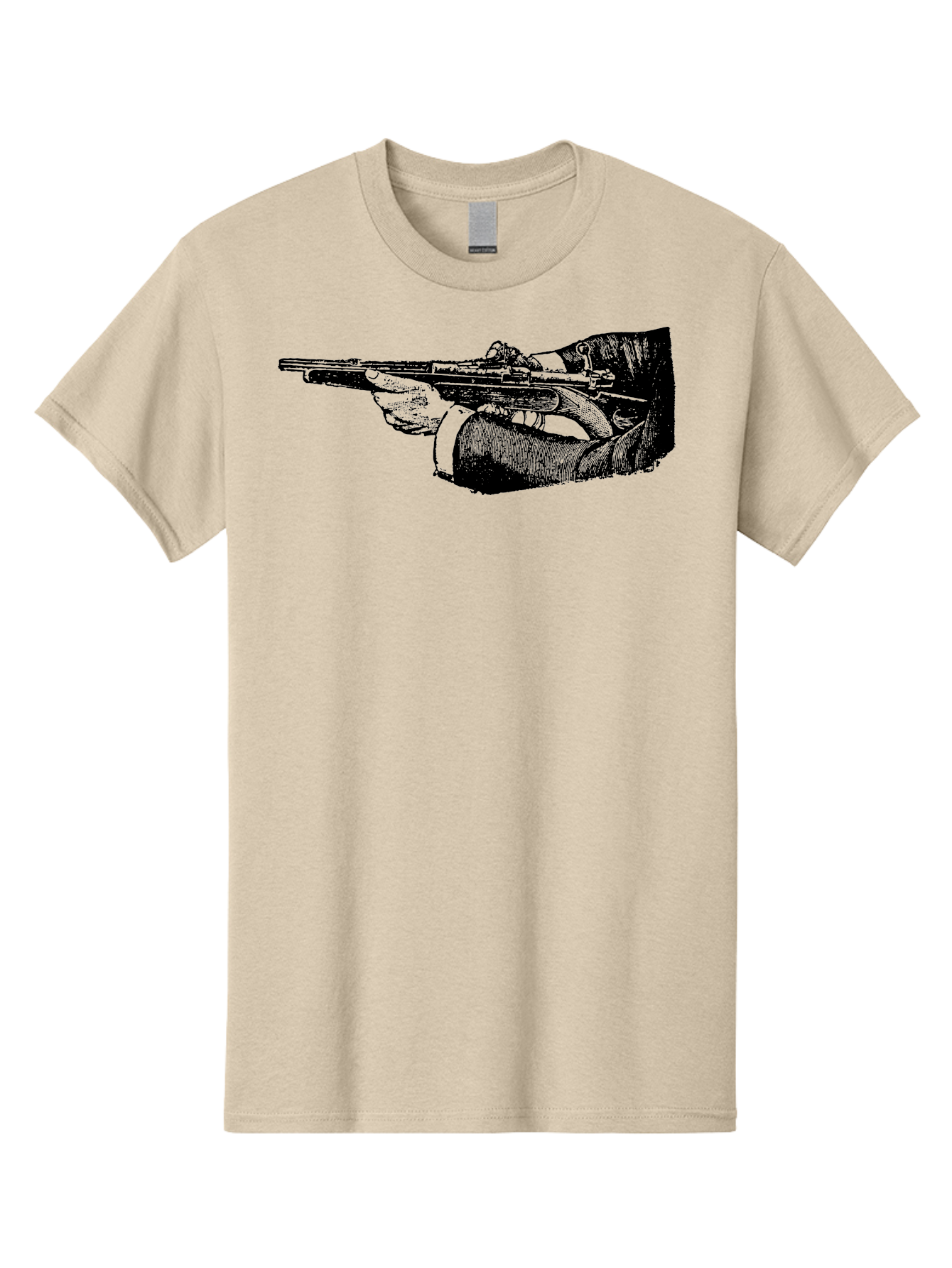 Hand-Holding-Rifle Men'S Graphic Tee, 100% Cotton, Comfortable Casual Summer Wear, Machine Washable, Rifle In Hand, Gun Illustration, Vintage Art, Firearm Graphic, Black And White, Shooter Illustration, Handgun Artwork Aad538 15