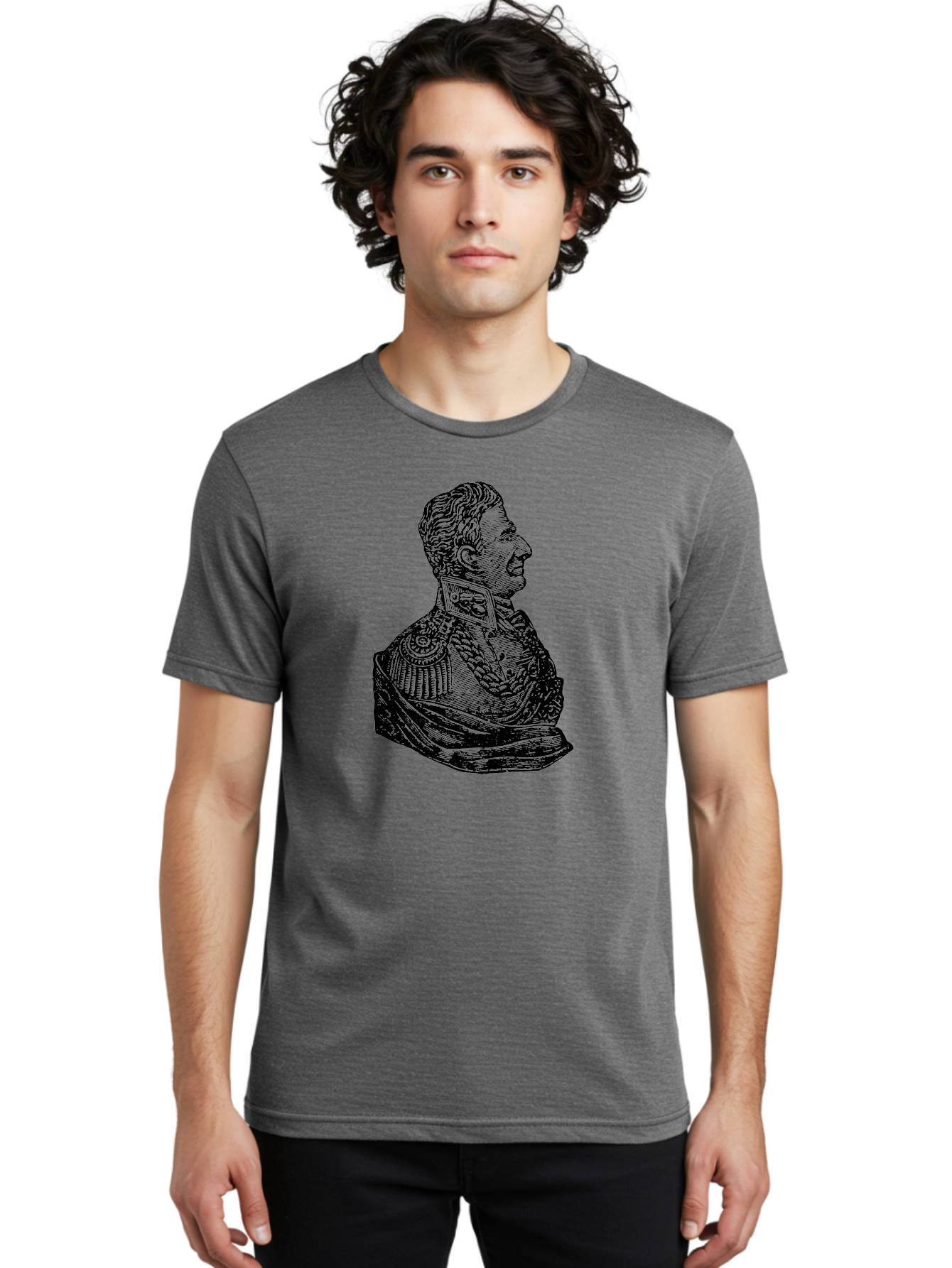 Military-Officer-Bust Men'S Graphic Tee, 100% Cotton, Comfortable Casual Summer Wear, Machine Washable, Military Officer, Historical Figure, Military Uniform, Decorated Jacket, Ornate Details, Side Profile, Illustration Art, Vintage Style, Aad550 30
