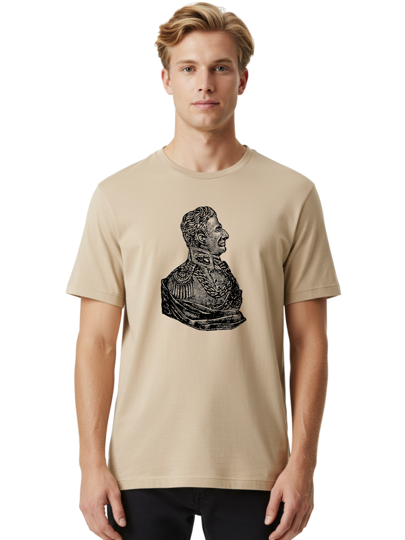Military-Officer-Bust Men'S Graphic Tee, 100% Cotton, Comfortable Casual Summer Wear, Machine Washable, Military Officer, Historical Figure, Military Uniform, Decorated Jacket, Ornate Details, Side Profile, Illustration Art, Vintage Style, Aad550 28