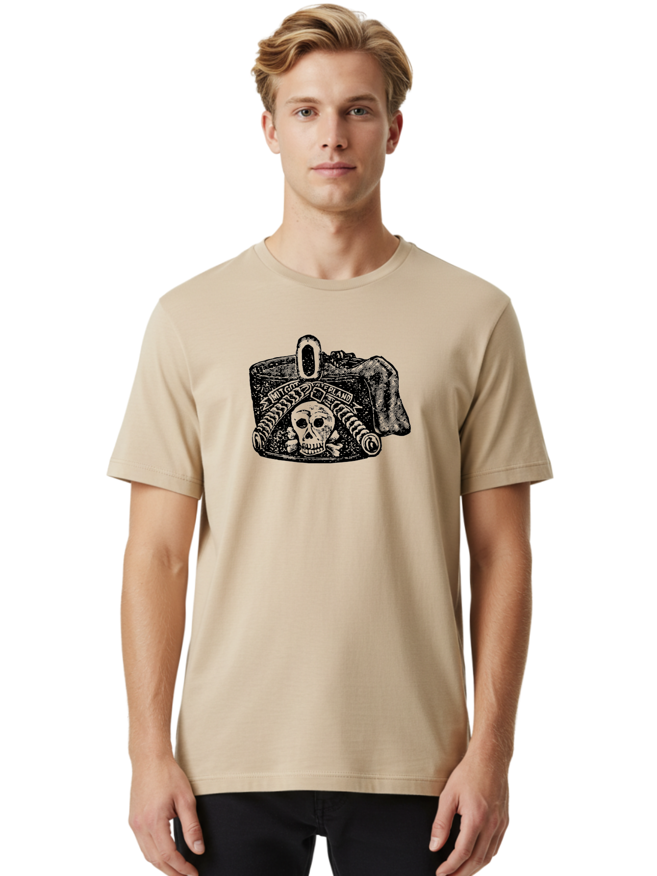 Mit-Got-Waterland Men'S Graphic Tee, 100% Cotton, Comfortable Casual Summer Wear, Machine Washable, Skull And Crossbones, Pirate Hat, Skull Illustration, Crossbones Symbol, Mit Goo Ferland, Pirate-Themed Artwork, Gothic Artwork, Aad551 16