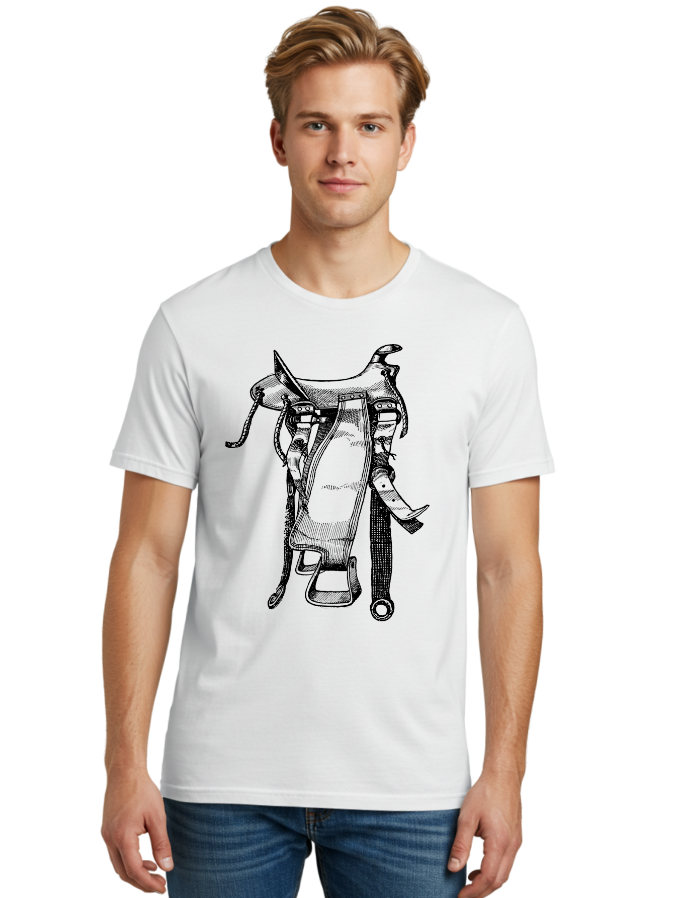 Saddle Men'S Graphic Tee, 100% Cotton, Comfortable Casual Summer Wear, Machine Washable, Western Saddle, Horse Riding, Rodeo, Western Wear, Equestrian Equipment, Leather Saddle, Riding Gear, Cowboy Equipment, Horseback Riding Aad557 4