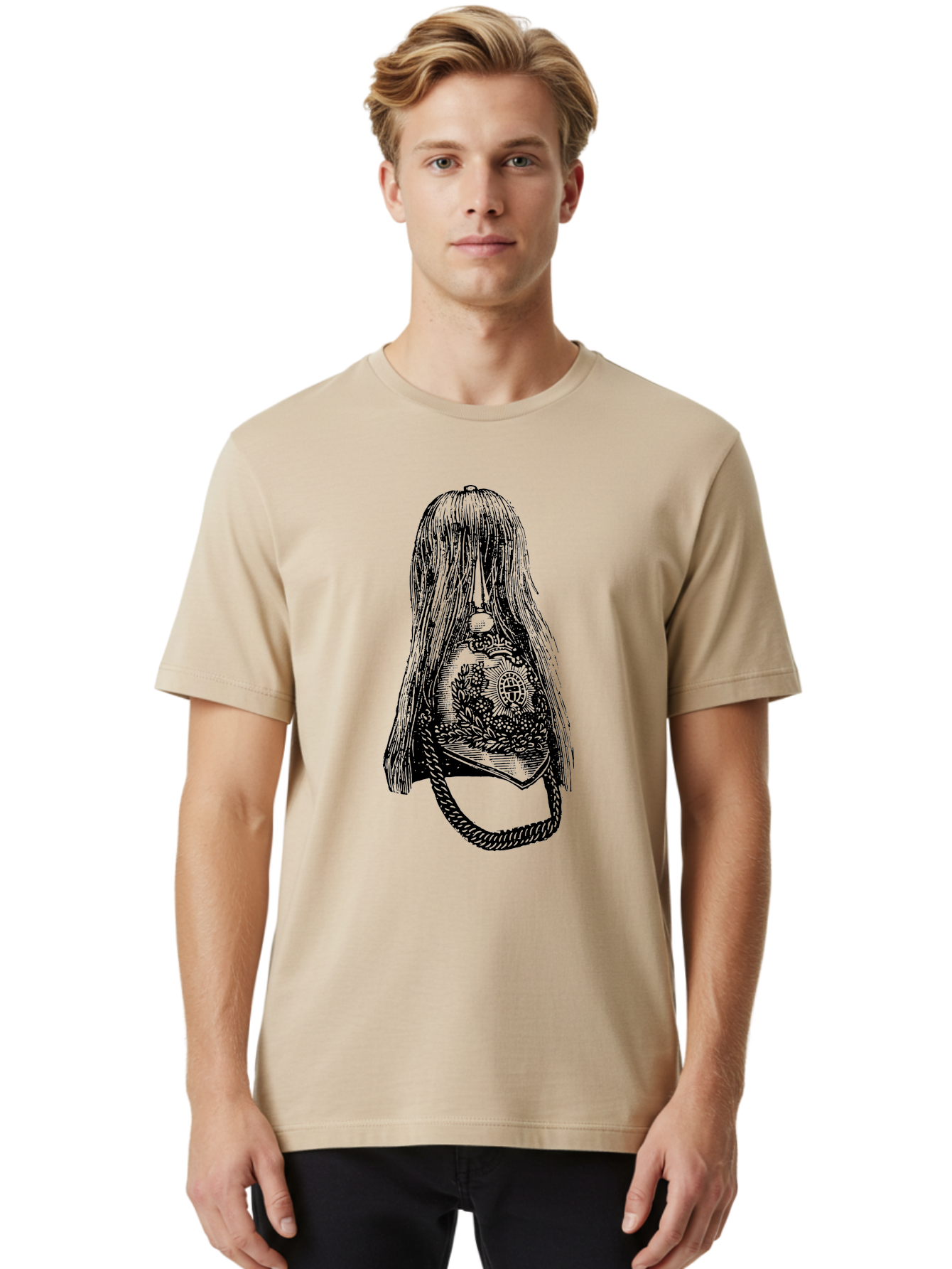 Woman-S-Purse Men'S Graphic Tee, 100% Cotton, Comfortable Casual Summer Wear, Machine Washable, Bell With Long Hair, Vintage Illustration, Gothic Art, Mysterious Symbols, Intricate Details, Abstract Portrait, Symbolic Imagery, Mysterious Bell, Aad567 8