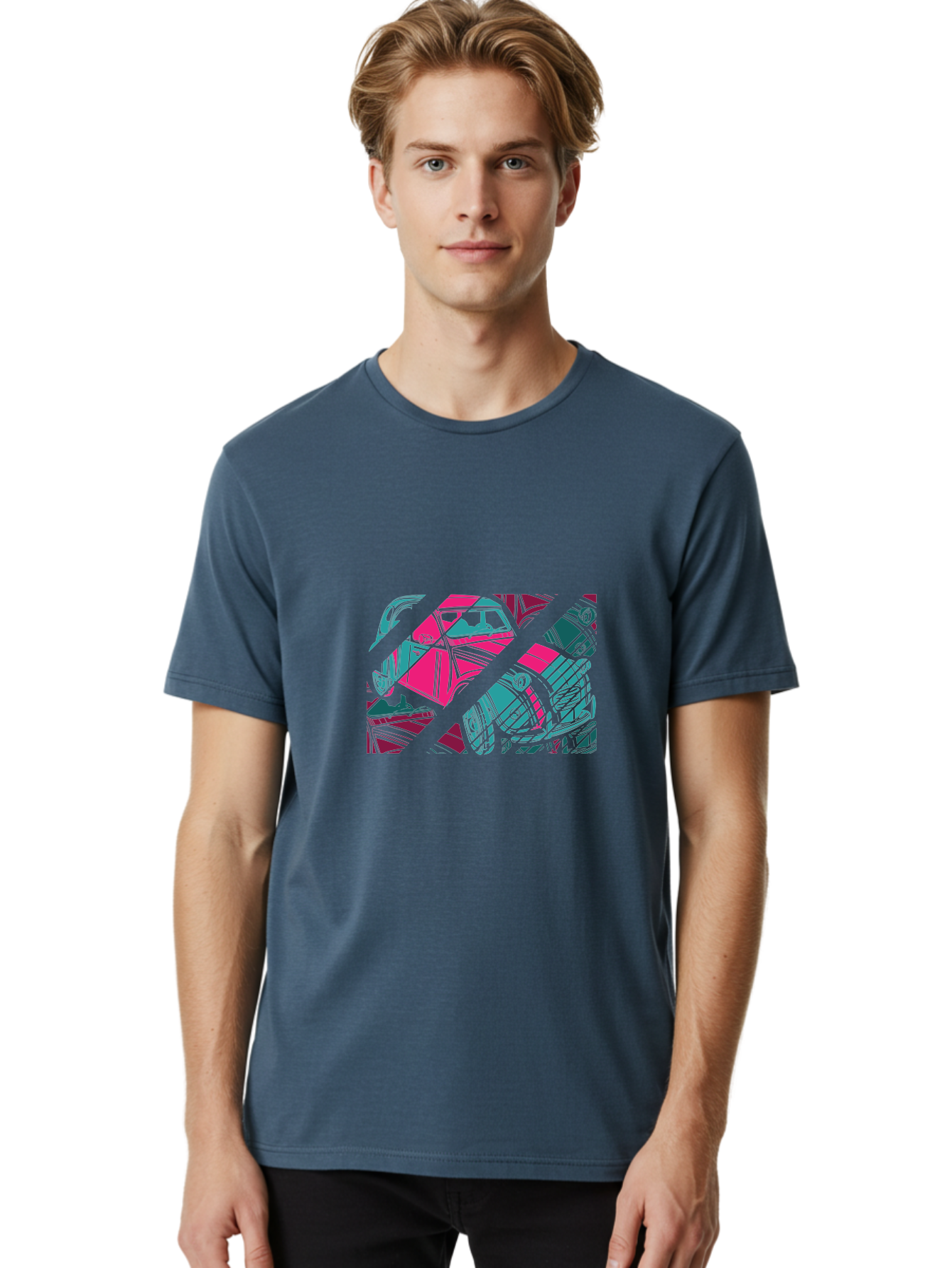 Abstract-Shapes Men'S Graphic Tee, 100% Cotton, Comfortable Casual Summer Wear, Machine Washable, Abstract Art, Modern Design, Vibrant Colors, Pink, Blue, Geometric Shapes, Mixed Media, Creative Expression, Artistic Texture, Contemporary Style Aad568 4