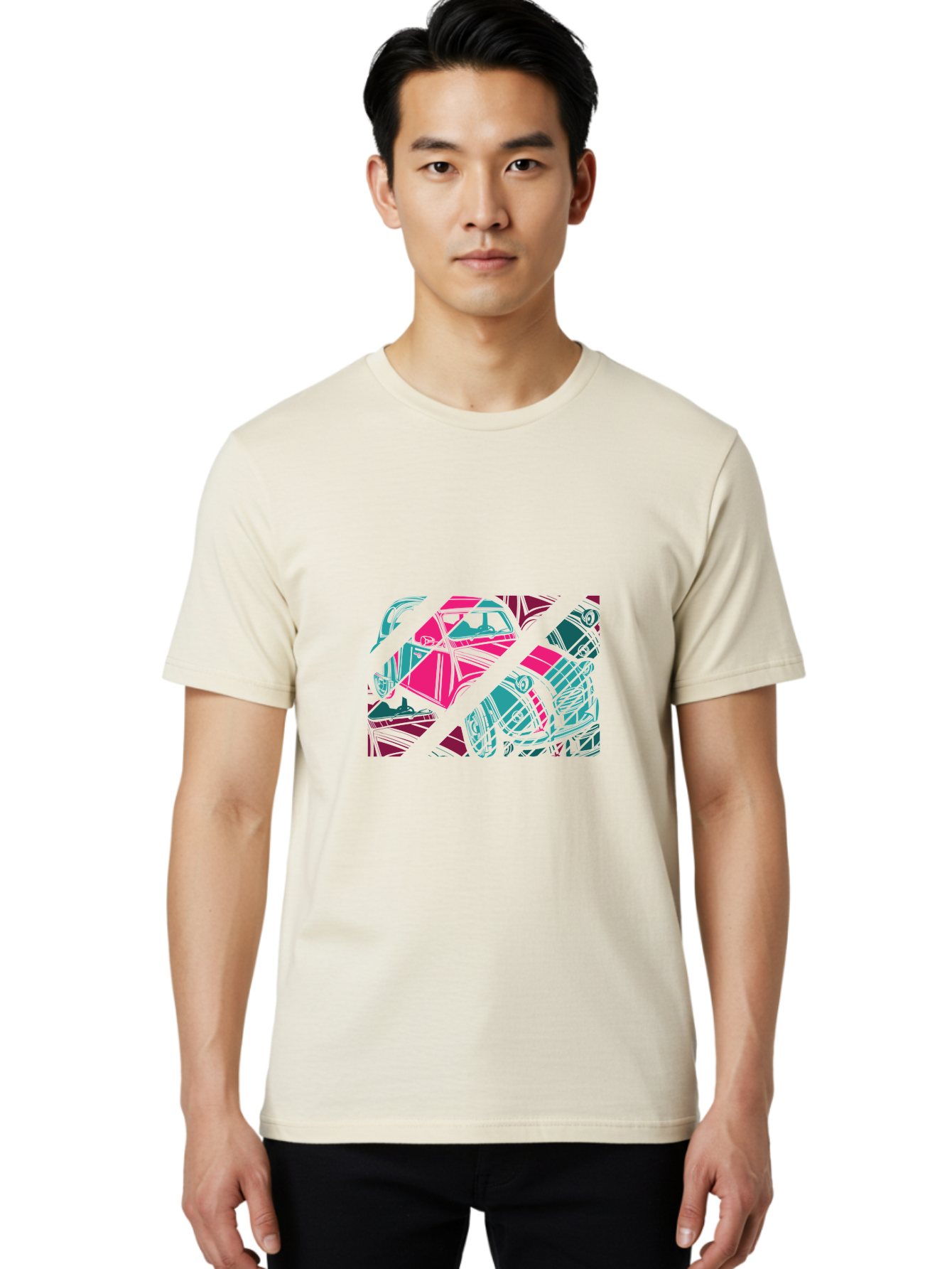 Abstract-Shapes Men'S Graphic Tee, 100% Cotton, Comfortable Casual Summer Wear, Machine Washable, Abstract Art, Modern Design, Vibrant Colors, Pink, Blue, Geometric Shapes, Mixed Media, Creative Expression, Artistic Texture, Contemporary Style Aad568 24