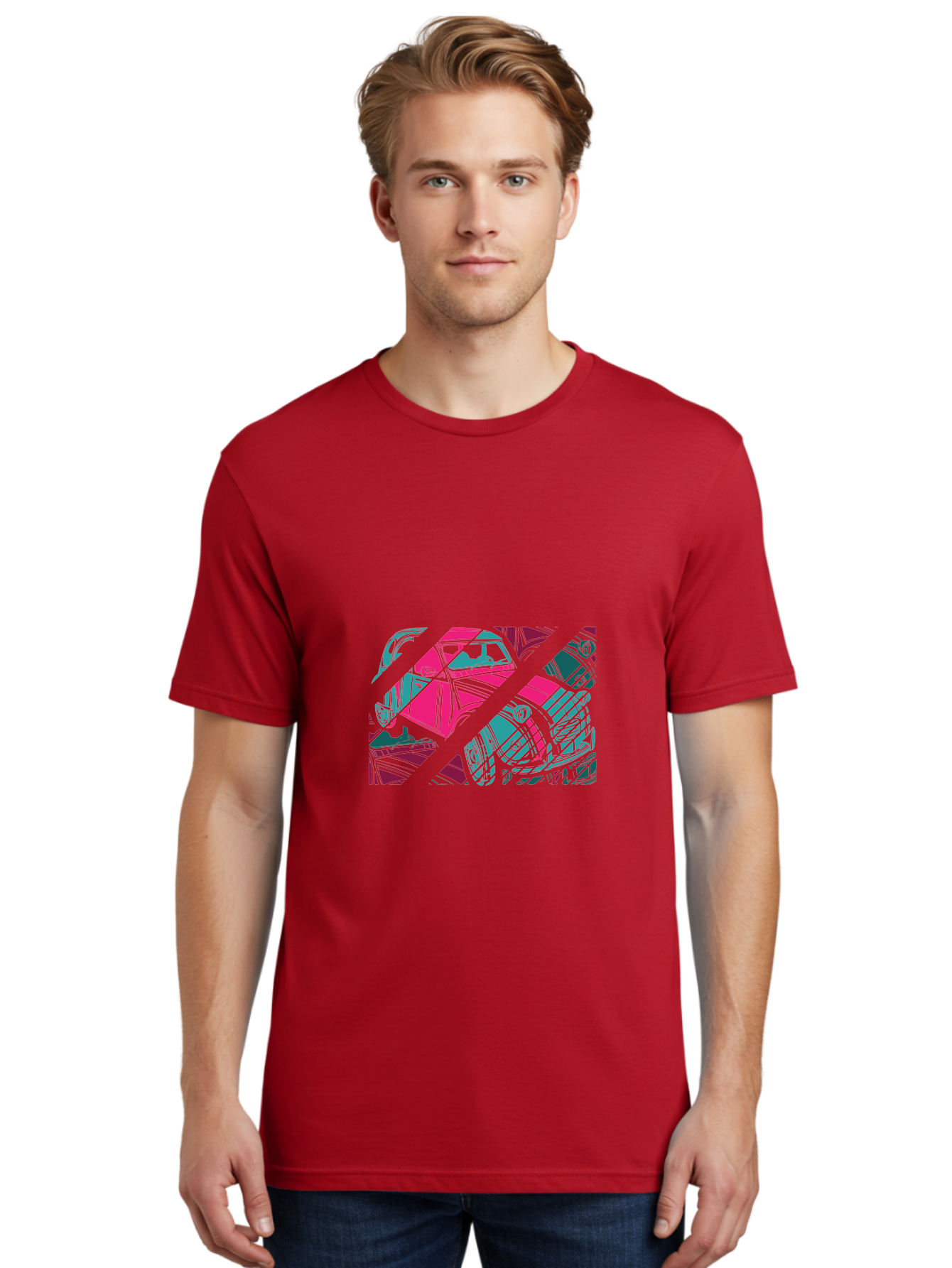 Abstract-Shapes Men'S Graphic Tee, 100% Cotton, Comfortable Casual Summer Wear, Machine Washable, Abstract Art, Modern Design, Vibrant Colors, Pink, Blue, Geometric Shapes, Mixed Media, Creative Expression, Artistic Texture, Contemporary Style Aad568 16