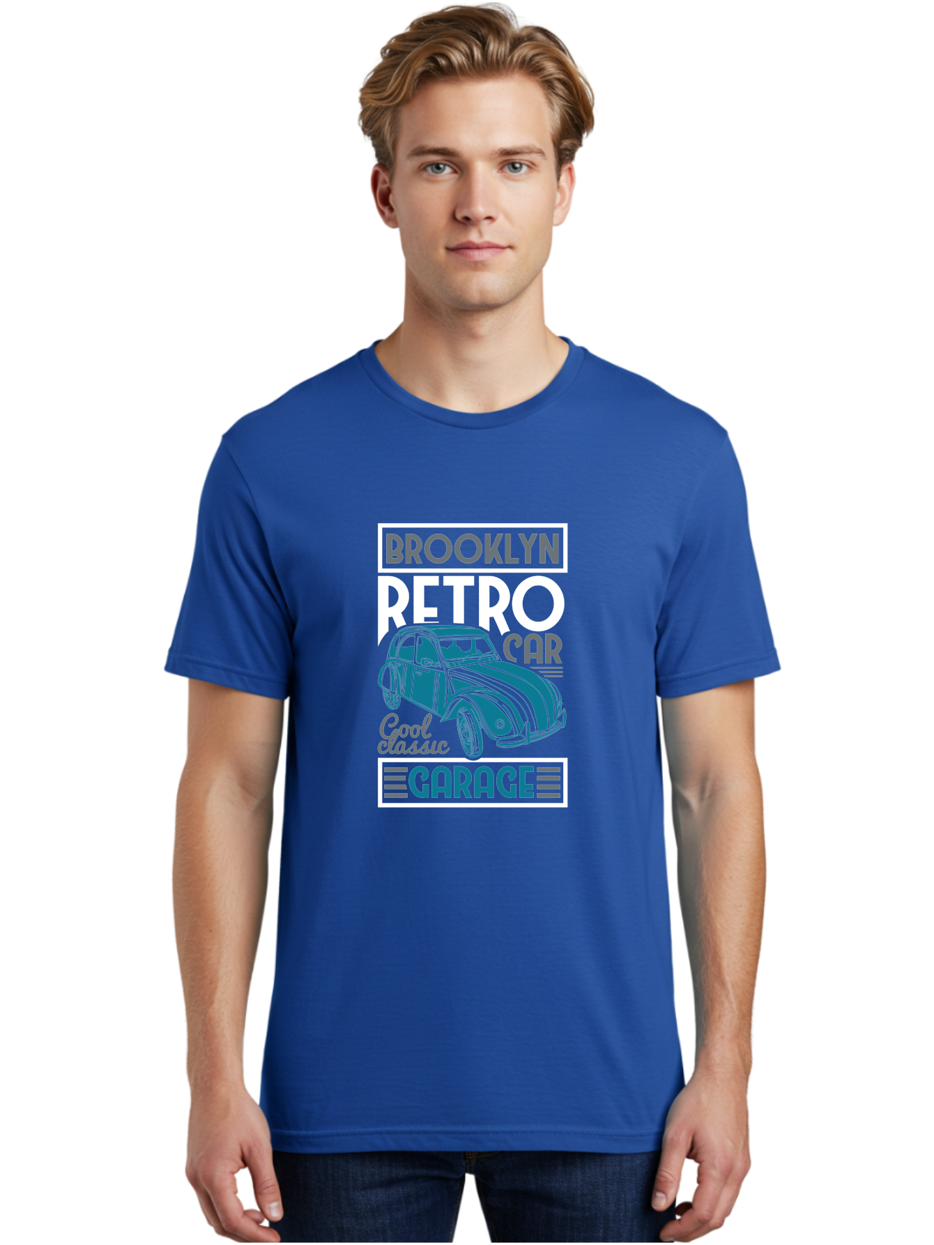 Brooklyn-Retro-Car-Garage Men'S Graphic Tee, 100% Cotton, Comfortable Casual Summer Wear, Machine Washable, Retro Car, Vintage Automobile, Classic Car, Brooklyn Garage, Cool Classic, Retro Style, Vintage Ride, Car Enthusiasts, Antique Car Aad571 6