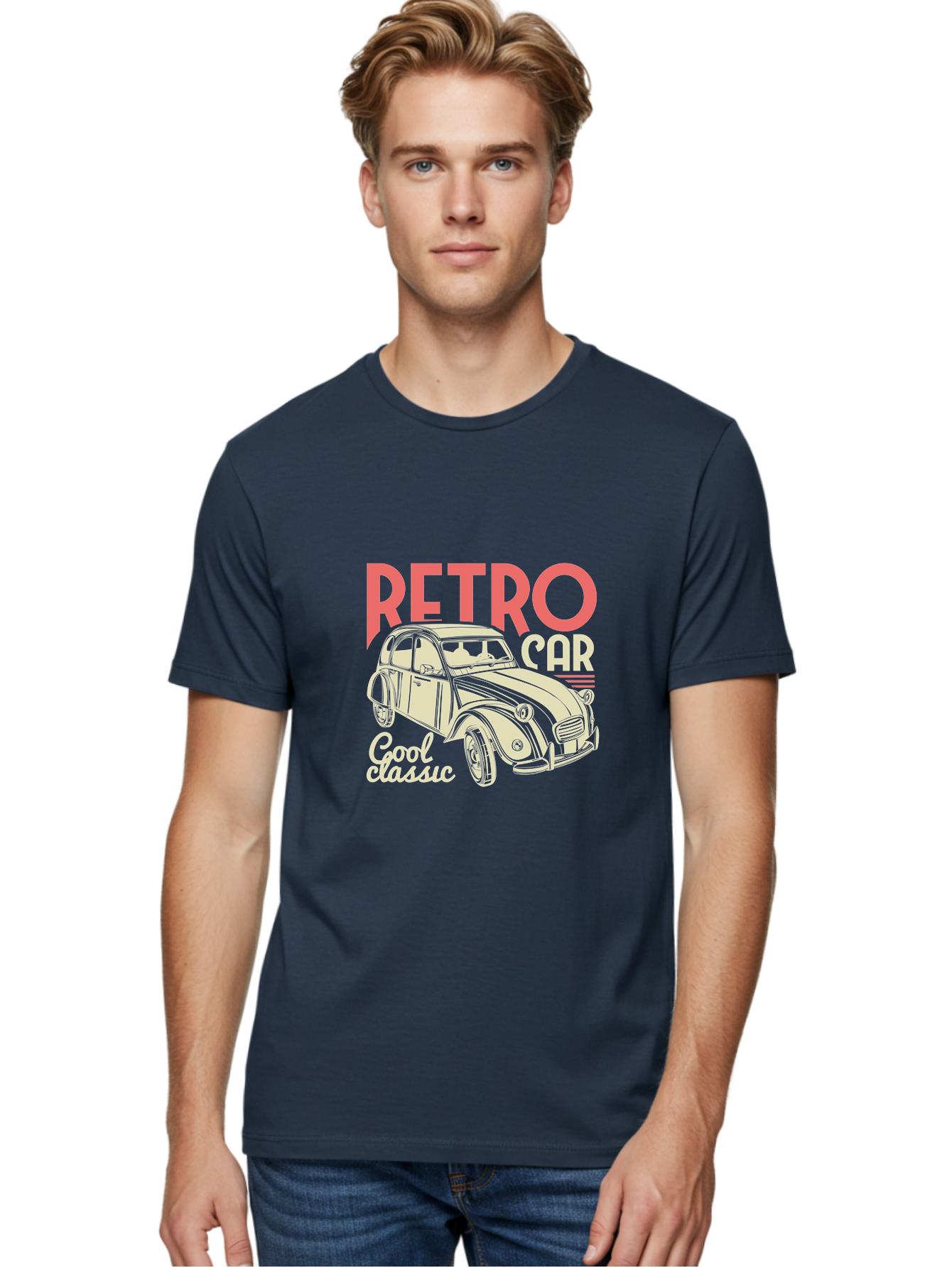 Retro-Car-1 Men'S Graphic Tee, 100% Cotton, Comfortable Casual Summer Wear, Machine Washable, Vintage Car, Retro Automobile, Classic Vehicle, Nostalgic Ride, Cool Classic, Retro Style, Vintage Wheels, Antique Car Aad573 6