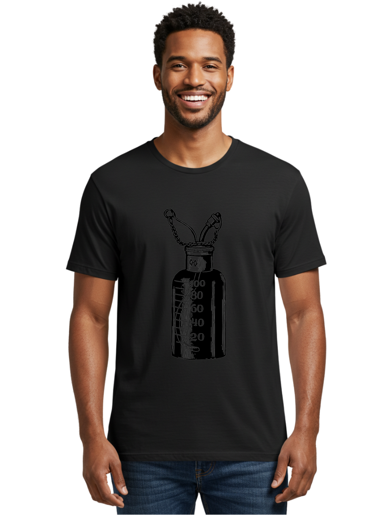 100Ml-Bottle Men'S Graphic Tee, 100% Cotton, Comfortable Casual Summer Wear, Machine Washable, Glass Bottle With Measurement Markings, 100Ml Capacity, Laboratory Equipment, Scientific Tools, Precise Measurements, Chemistry Lab Aad576 4