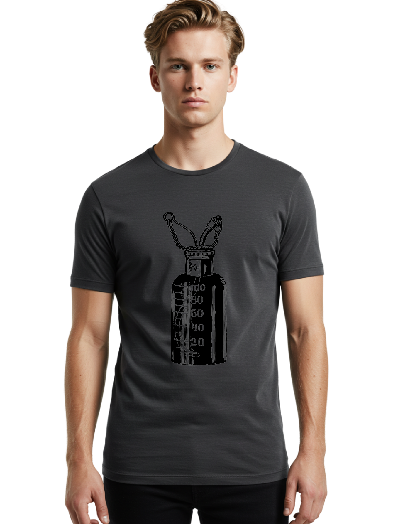 100Ml-Bottle Men'S Graphic Tee, 100% Cotton, Comfortable Casual Summer Wear, Machine Washable, Glass Bottle With Measurement Markings, 100Ml Capacity, Laboratory Equipment, Scientific Tools, Precise Measurements, Chemistry Lab Aad576 24