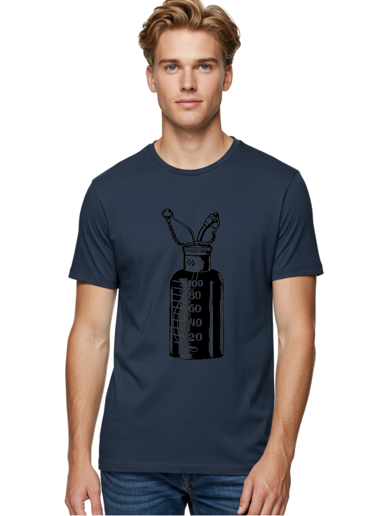 100Ml-Bottle Men'S Graphic Tee, 100% Cotton, Comfortable Casual Summer Wear, Machine Washable, Glass Bottle With Measurement Markings, 100Ml Capacity, Laboratory Equipment, Scientific Tools, Precise Measurements, Chemistry Lab Aad576 30