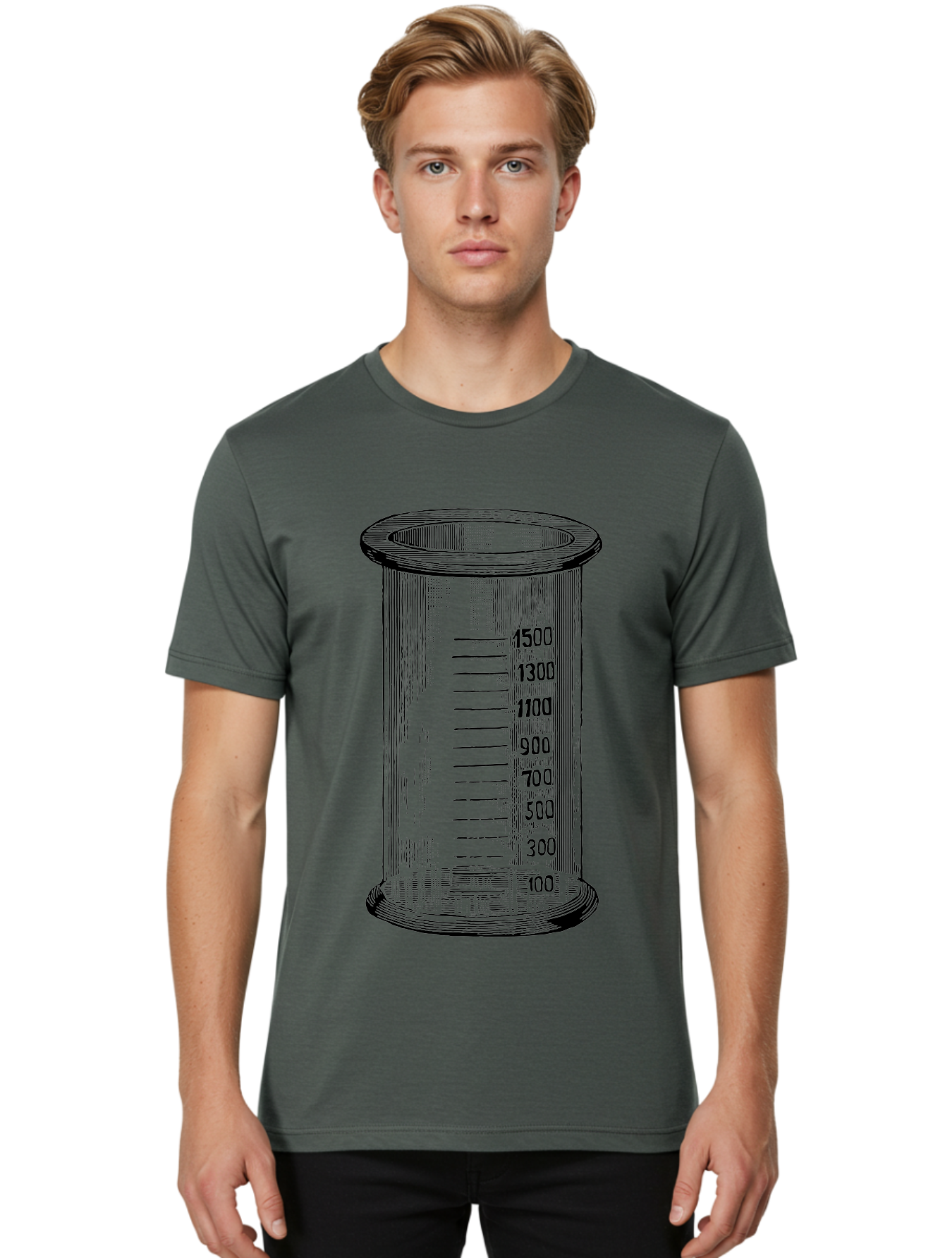 1500Ml-Beaker Men'S Graphic Tee, 100% Cotton, Comfortable Casual Summer Wear, Machine Washable, Laboratory Equipment, Measuring Beaker, Scientific Tools, Glassware, Measurement Markings, Chemistry Lab, 1500Ml Capacity, Precise Measurements, Aad577 18
