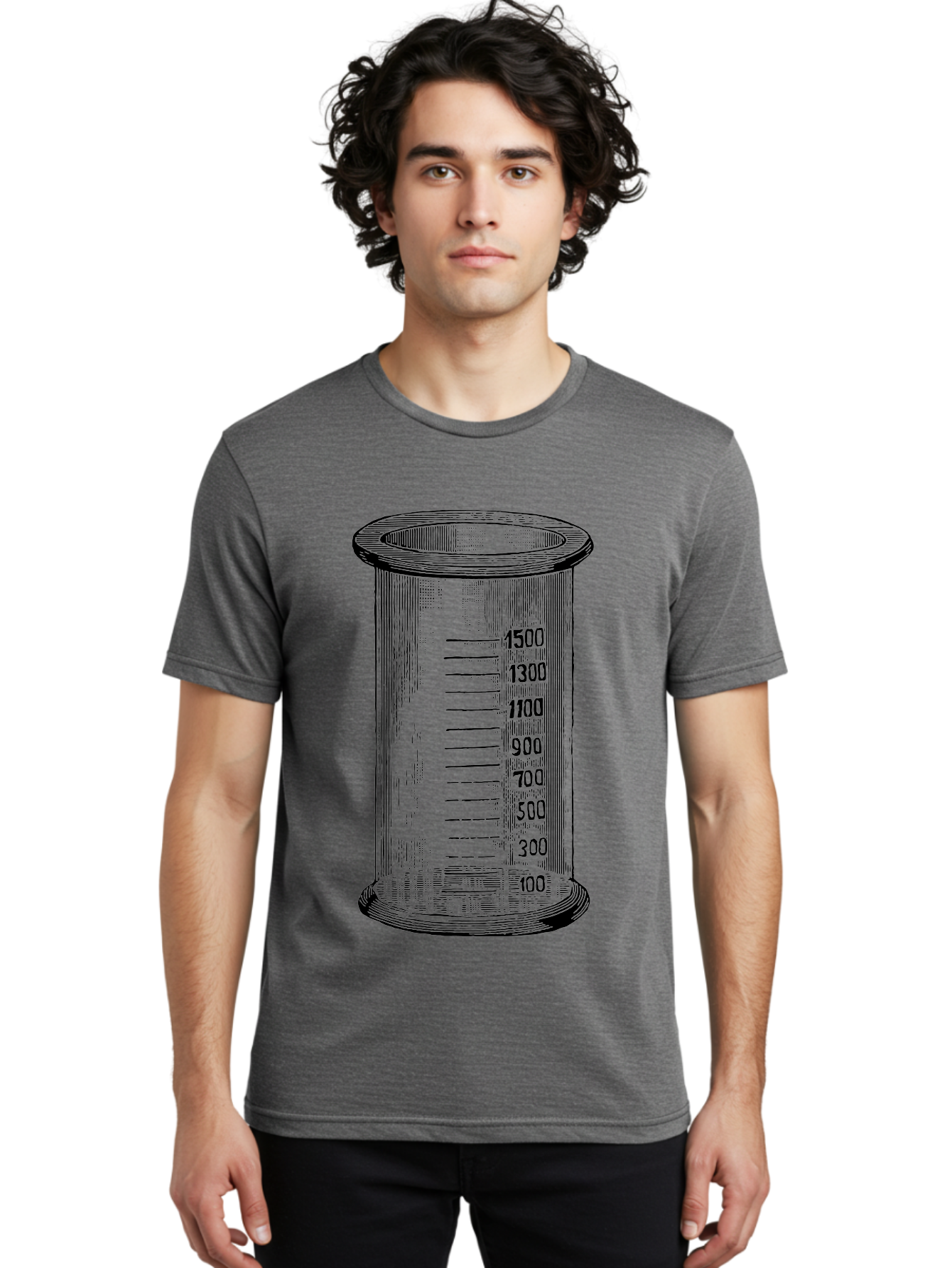 1500Ml-Beaker Men'S Graphic Tee, 100% Cotton, Comfortable Casual Summer Wear, Machine Washable, Laboratory Equipment, Measuring Beaker, Scientific Tools, Glassware, Measurement Markings, Chemistry Lab, 1500Ml Capacity, Precise Measurements, Aad577 24