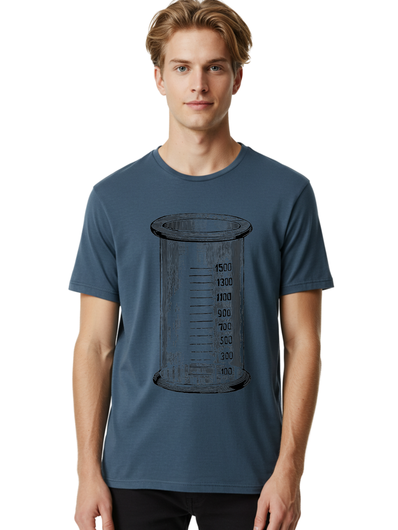 1500Ml-Beaker Men'S Graphic Tee, 100% Cotton, Comfortable Casual Summer Wear, Machine Washable, Laboratory Equipment, Measuring Beaker, Scientific Tools, Glassware, Measurement Markings, Chemistry Lab, 1500Ml Capacity, Precise Measurements, Aad577 20