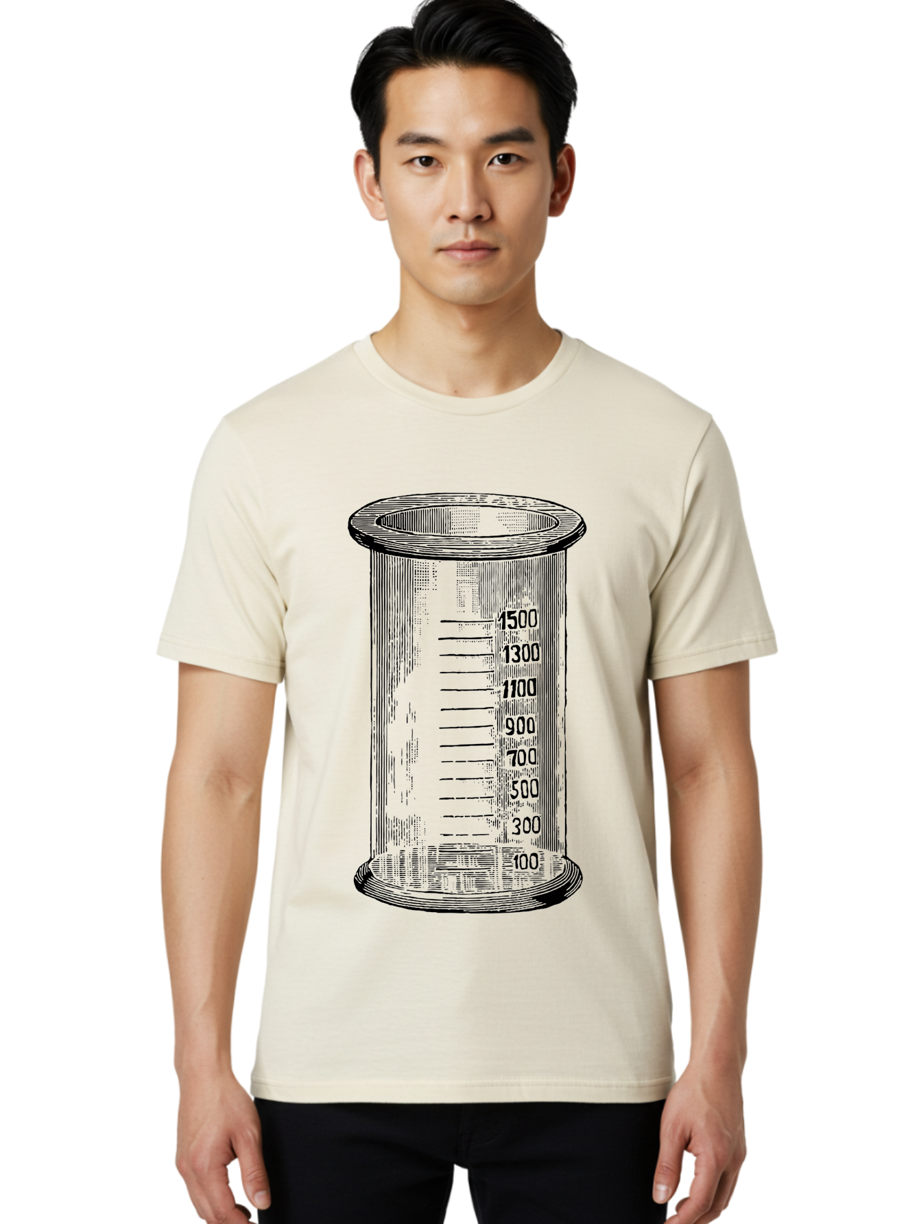 1500Ml-Beaker Men'S Graphic Tee, 100% Cotton, Comfortable Casual Summer Wear, Machine Washable, Laboratory Equipment, Measuring Beaker, Scientific Tools, Glassware, Measurement Markings, Chemistry Lab, 1500Ml Capacity, Precise Measurements, Aad577 10