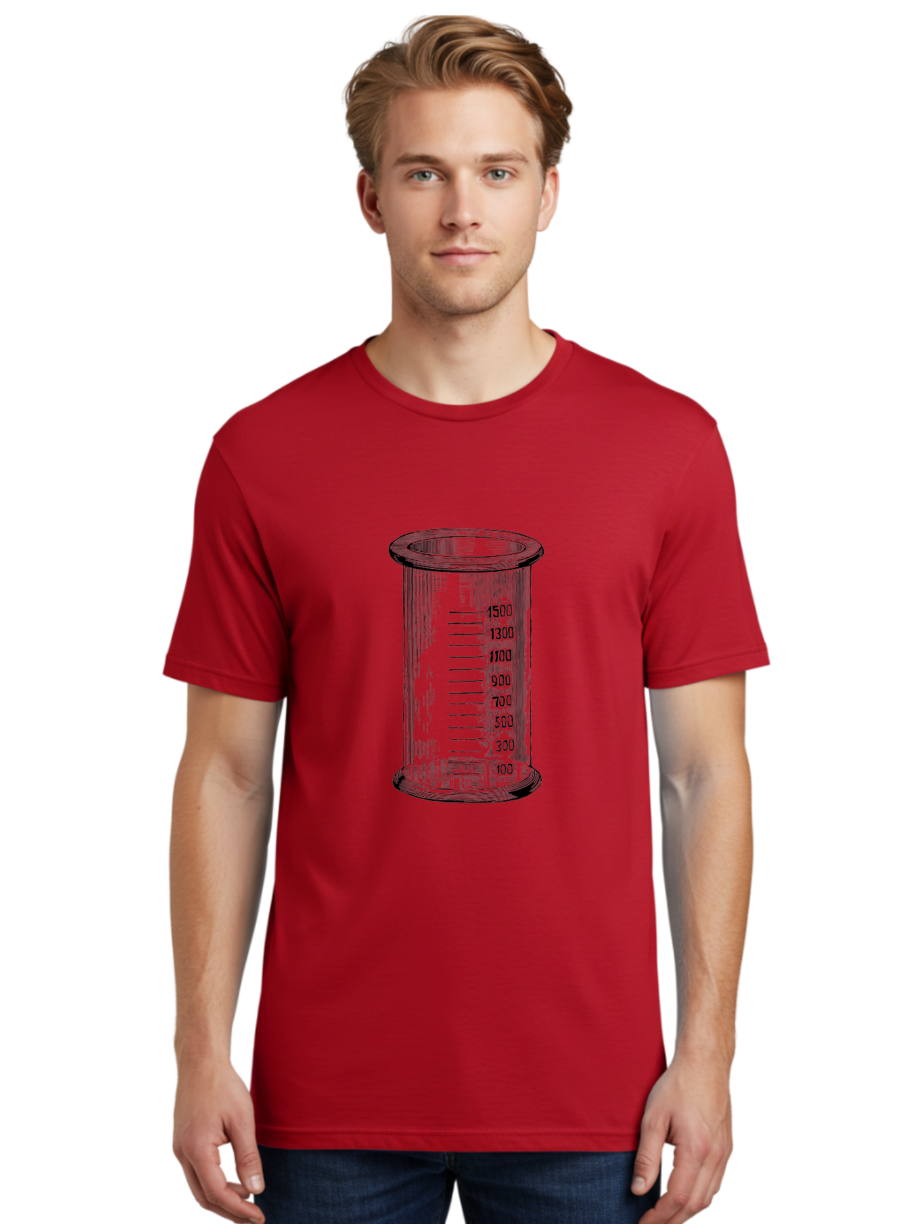 1500Ml-Beaker Men'S Graphic Tee, 100% Cotton, Comfortable Casual Summer Wear, Machine Washable, Laboratory Equipment, Measuring Beaker, Scientific Tools, Glassware, Measurement Markings, Chemistry Lab, 1500Ml Capacity, Precise Measurements, Aad577 22