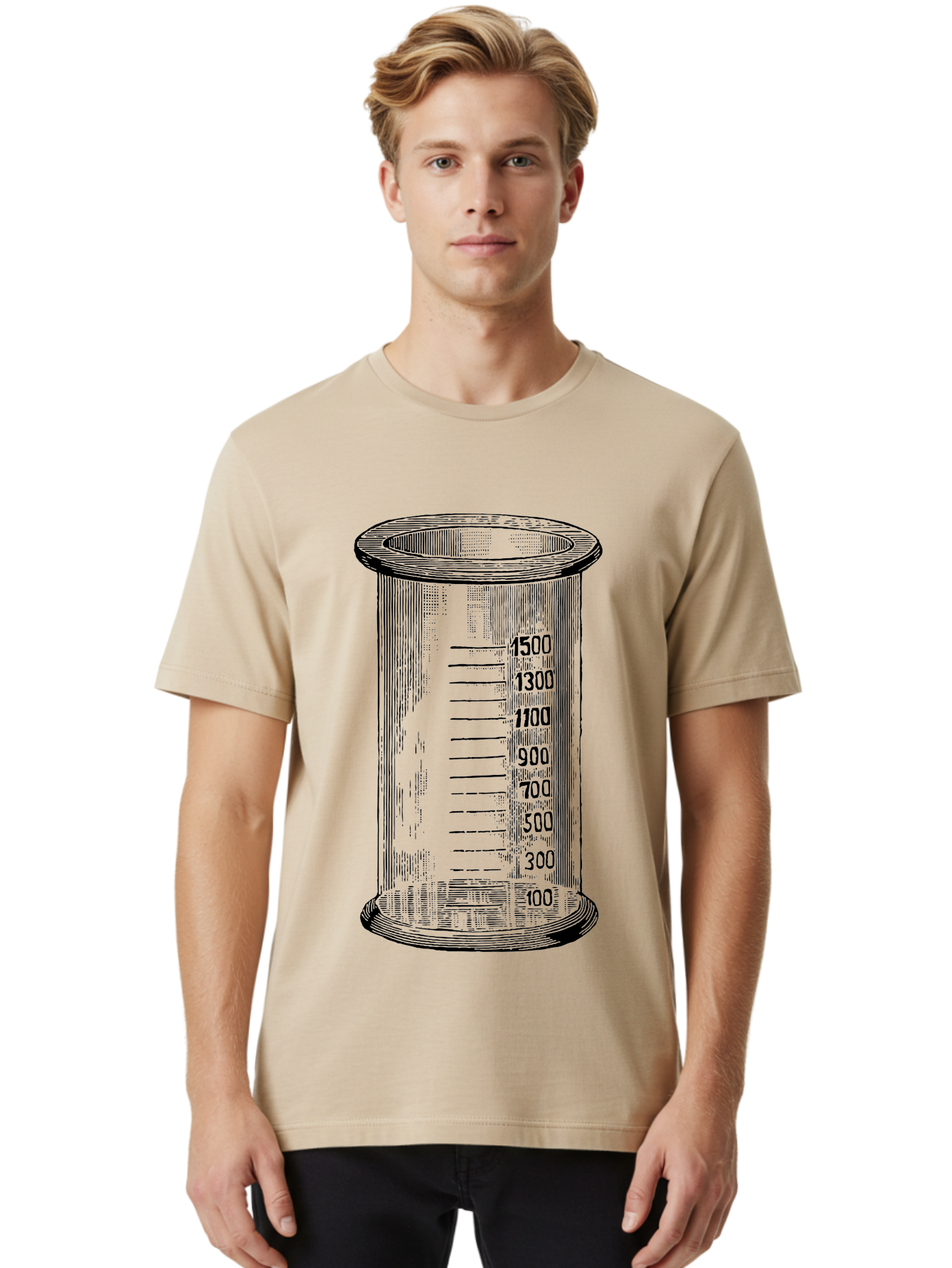 1500Ml-Beaker Men'S Graphic Tee, 100% Cotton, Comfortable Casual Summer Wear, Machine Washable, Laboratory Equipment, Measuring Beaker, Scientific Tools, Glassware, Measurement Markings, Chemistry Lab, 1500Ml Capacity, Precise Measurements, Aad577 16