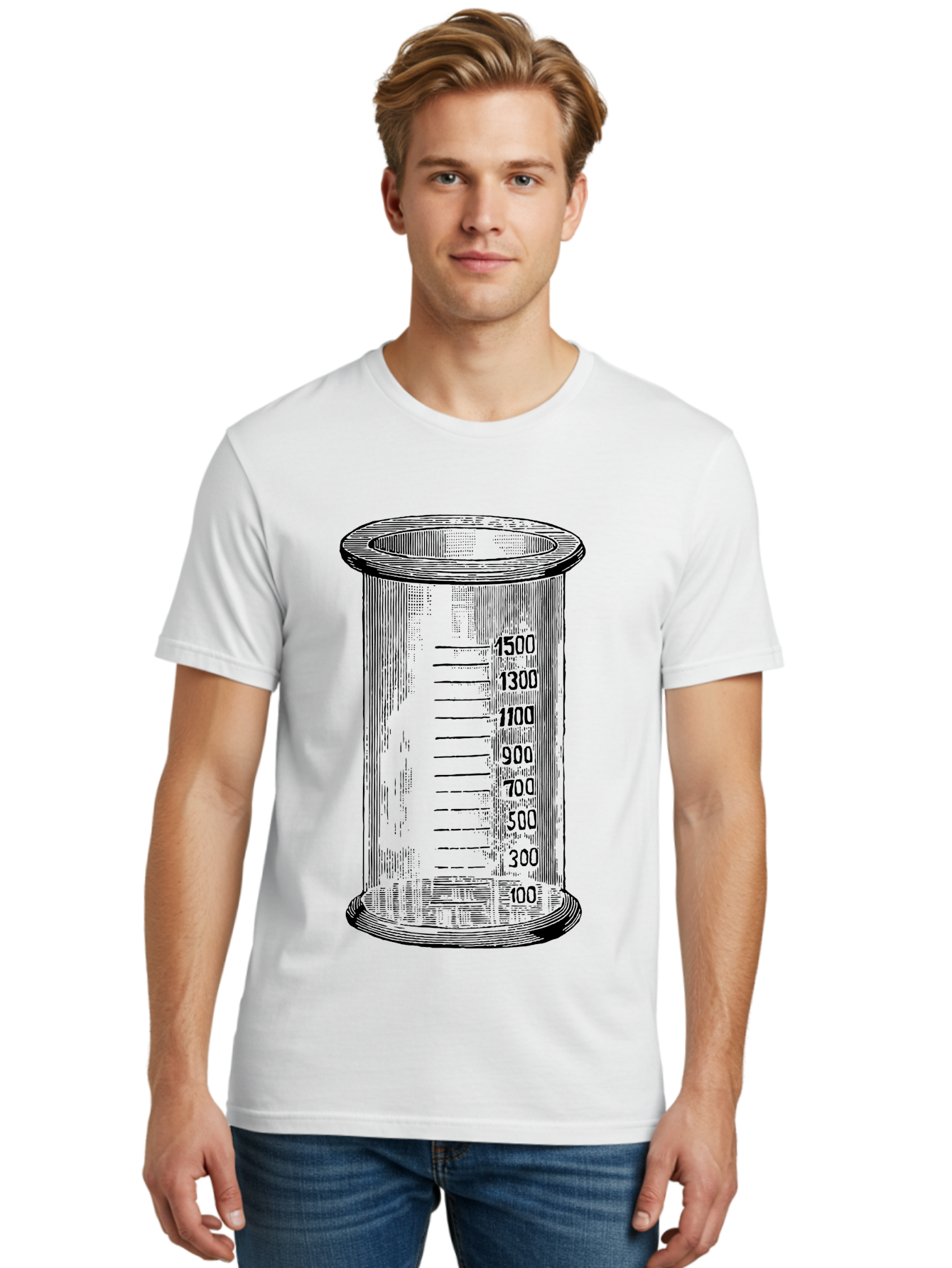 1500Ml-Beaker Men'S Graphic Tee, 100% Cotton, Comfortable Casual Summer Wear, Machine Washable, Laboratory Equipment, Measuring Beaker, Scientific Tools, Glassware, Measurement Markings, Chemistry Lab, 1500Ml Capacity, Precise Measurements, Aad577 14