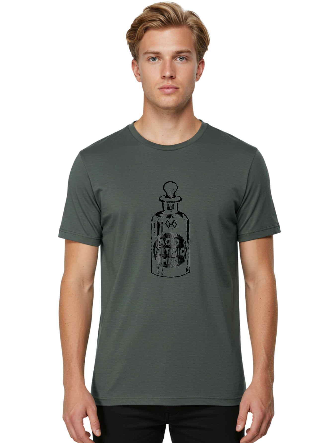 Acid-Nitricum Men'S Graphic Tee, 100% Cotton, Comfortable Casual Summer Wear, Machine Washable, Nitric Acid Bottle, Laboratory Equipment, Chemical Container, Vintage Illustration, Apothecary Jar, Scientific Symbol Aad578 30