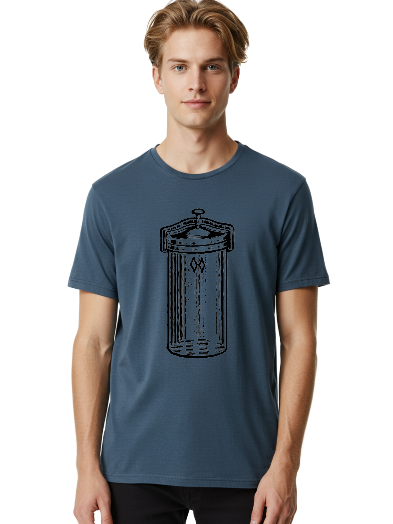 Cylindrical-Canister Men'S Graphic Tee, 100% Cotton, Comfortable Casual Summer Wear, Machine Washable, Cylindrical Container, Vintage Design, Hand-Drawn Illustration, Mysterious Symbol, Abstract Artwork, Minimalist Style, Geometric Shapes, Aad589 24