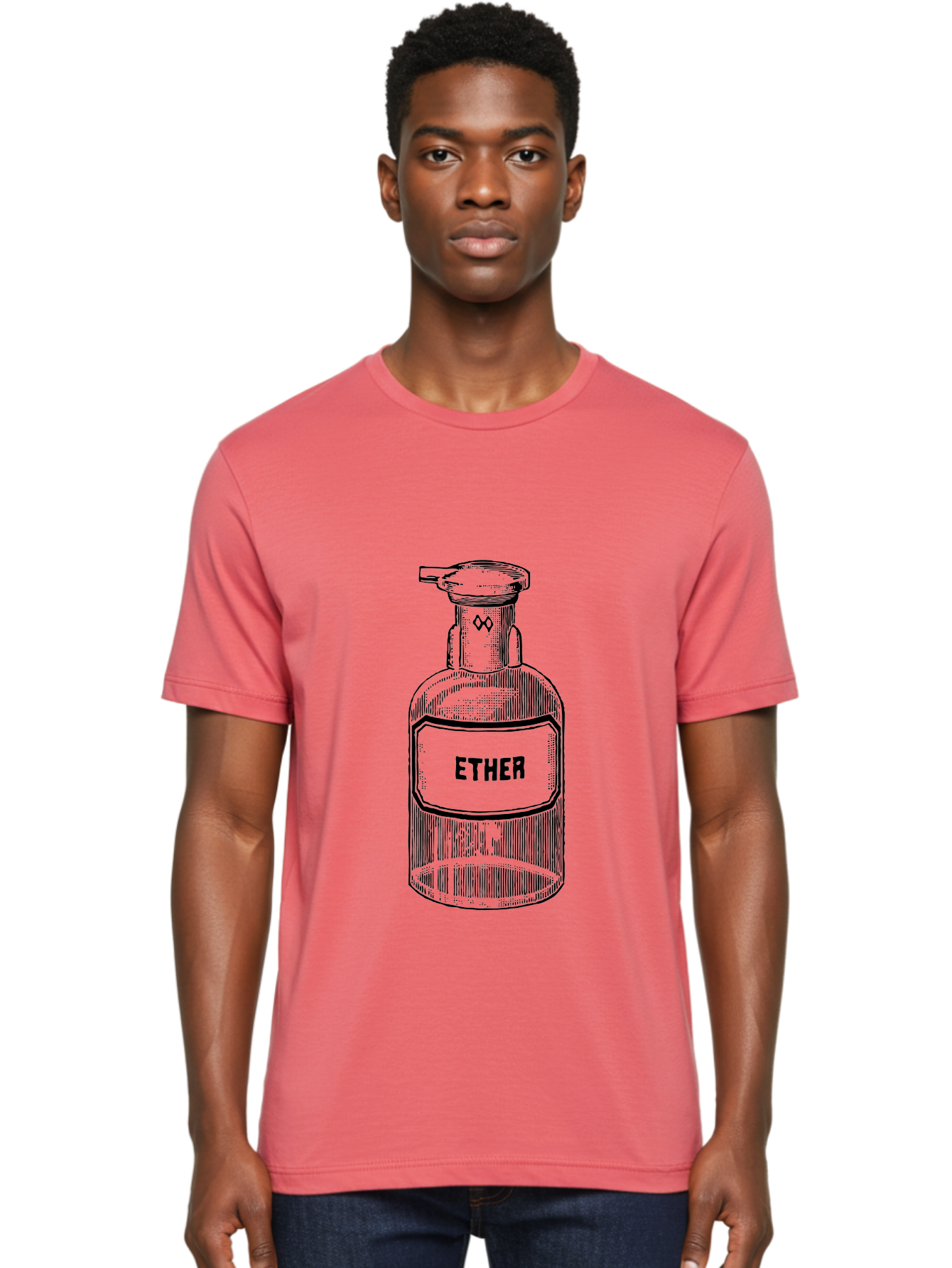 Ether-Bottle Men'S Graphic Tee, 100% Cotton, Comfortable Casual Summer Wear, Machine Washable, Vintage Apothecary Bottle, Laboratory Equipment, Ether Label, Antique Glassware, Old-Fashioned Container, Chemical Storage, Retro Illustration, Aad598 8