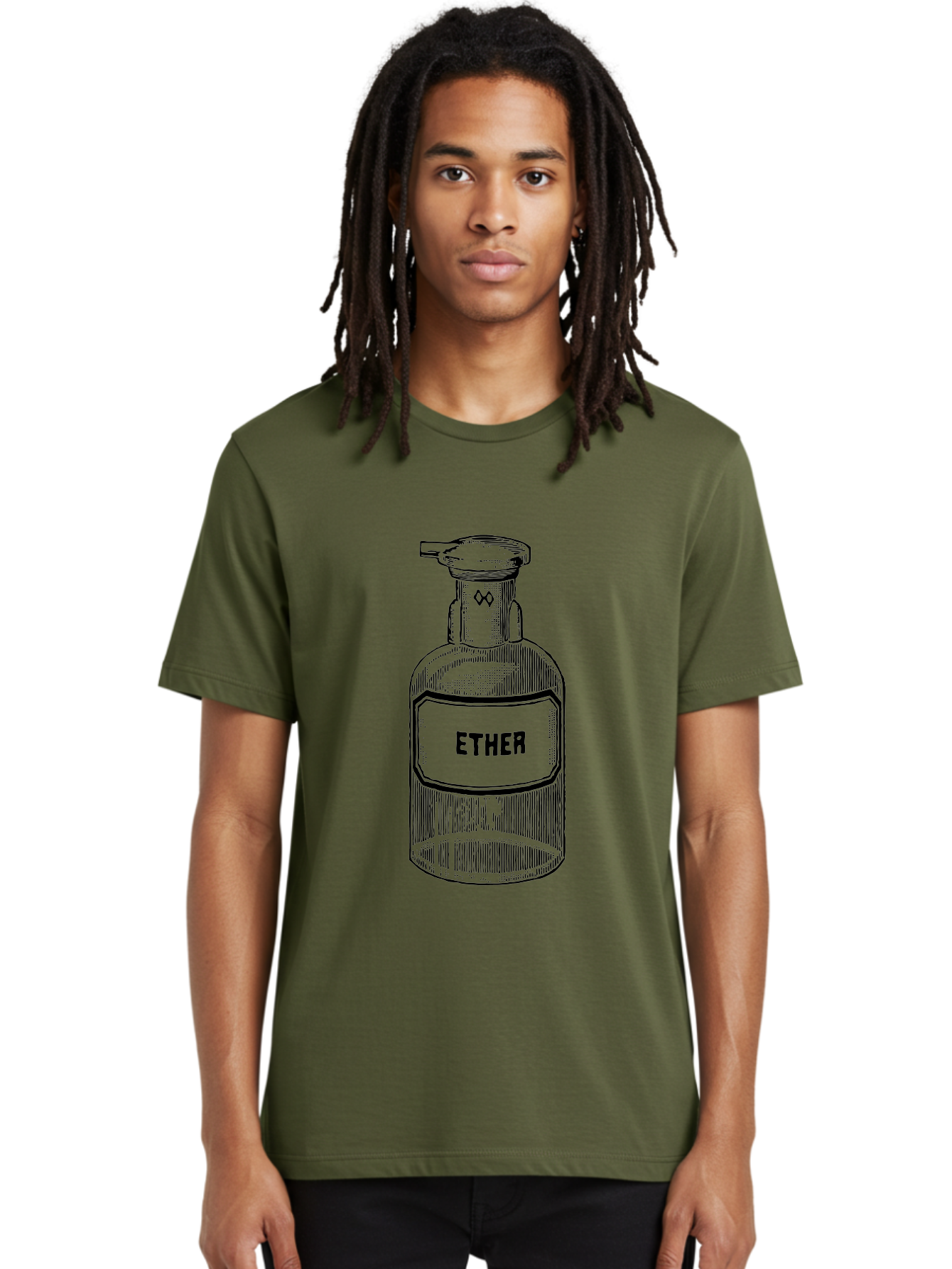 Ether-Bottle Men'S Graphic Tee, 100% Cotton, Comfortable Casual Summer Wear, Machine Washable, Vintage Apothecary Bottle, Laboratory Equipment, Ether Label, Antique Glassware, Old-Fashioned Container, Chemical Storage, Retro Illustration, Aad598 12