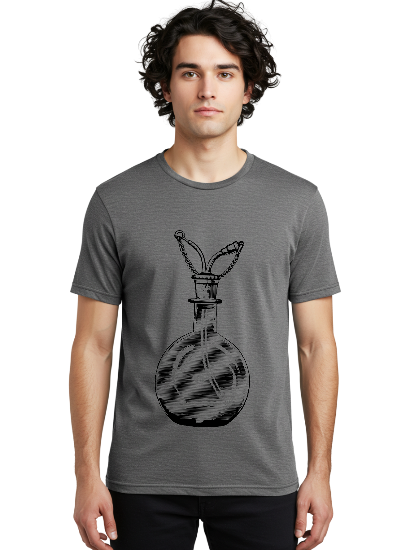 Glass-Bottle-With-Tube Men'S Graphic Tee, 100% Cotton, Comfortable Casual Summer Wear, Machine Washable, Vintage Laboratory Equipment, Scientific Glassware, Chemistry Lab, Experimental Apparatus, Antique Labware, Laboratory Flask, Aad603 18