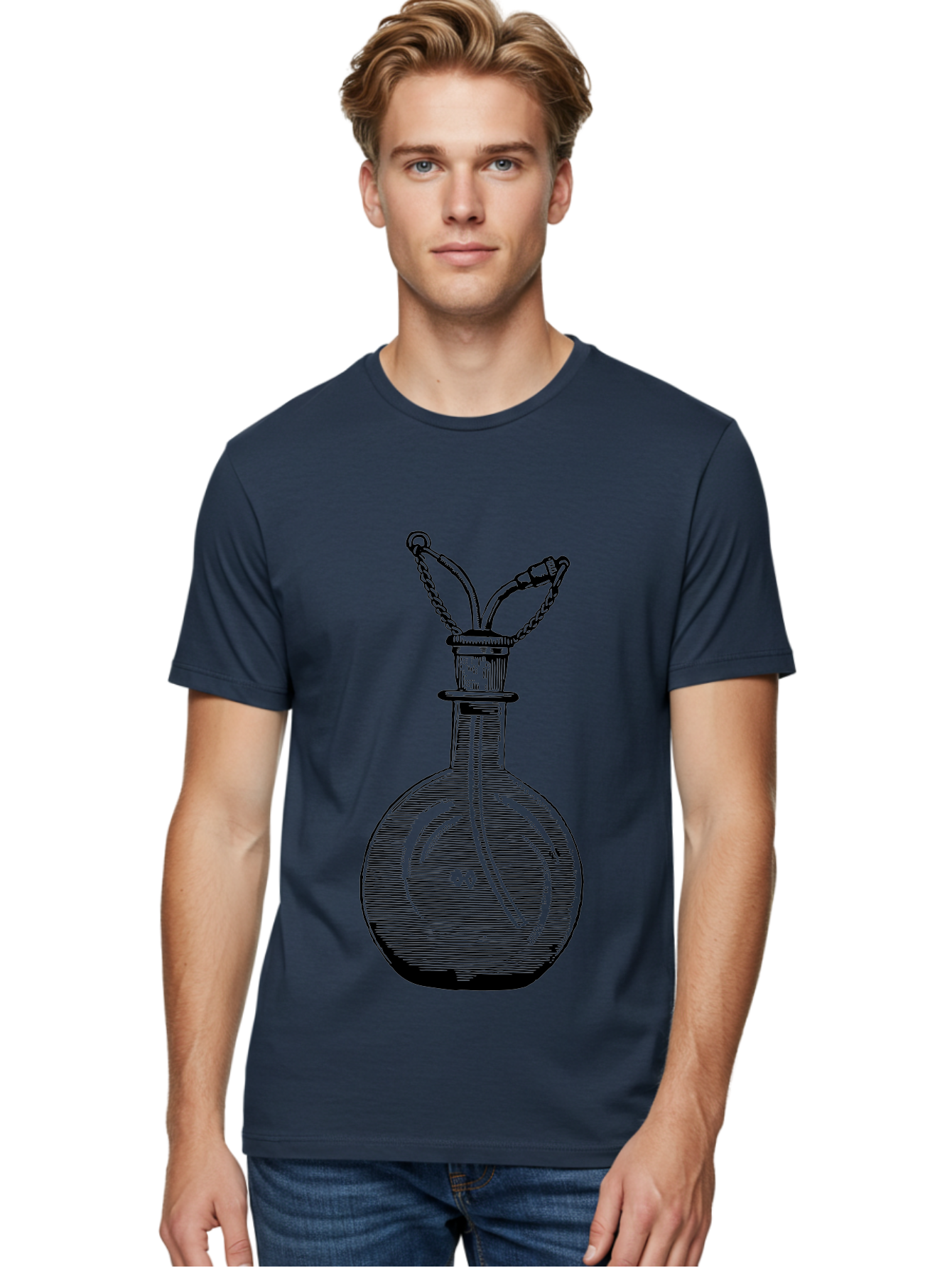 Glass-Bottle-With-Tube Men'S Graphic Tee, 100% Cotton, Comfortable Casual Summer Wear, Machine Washable, Vintage Laboratory Equipment, Scientific Glassware, Chemistry Lab, Experimental Apparatus, Antique Labware, Laboratory Flask, Aad603 26