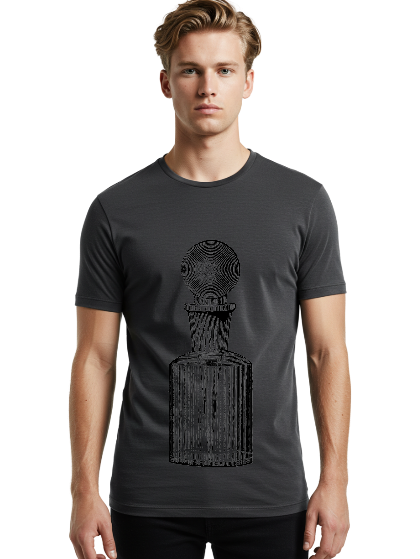 Glass-Bottle Men'S Graphic Tee, 100% Cotton, Comfortable Casual Summer Wear, Machine Washable, Vintage Bottle, Glass Stopper, Elegant Design, Luxury Packaging, Apothecary Jar, Decorative Container, Fine Glassware, Classic Style Aad604 6
