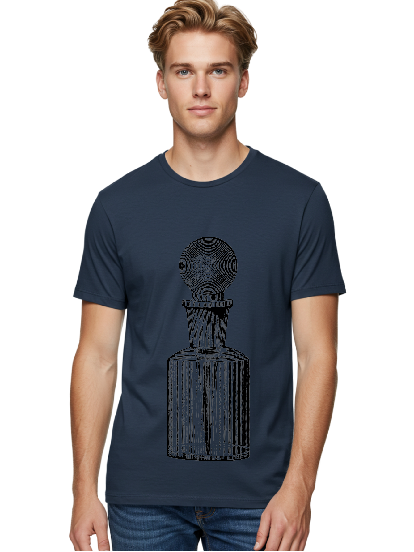 Glass-Bottle Men'S Graphic Tee, 100% Cotton, Comfortable Casual Summer Wear, Machine Washable, Vintage Bottle, Glass Stopper, Elegant Design, Luxury Packaging, Apothecary Jar, Decorative Container, Fine Glassware, Classic Style Aad604 24