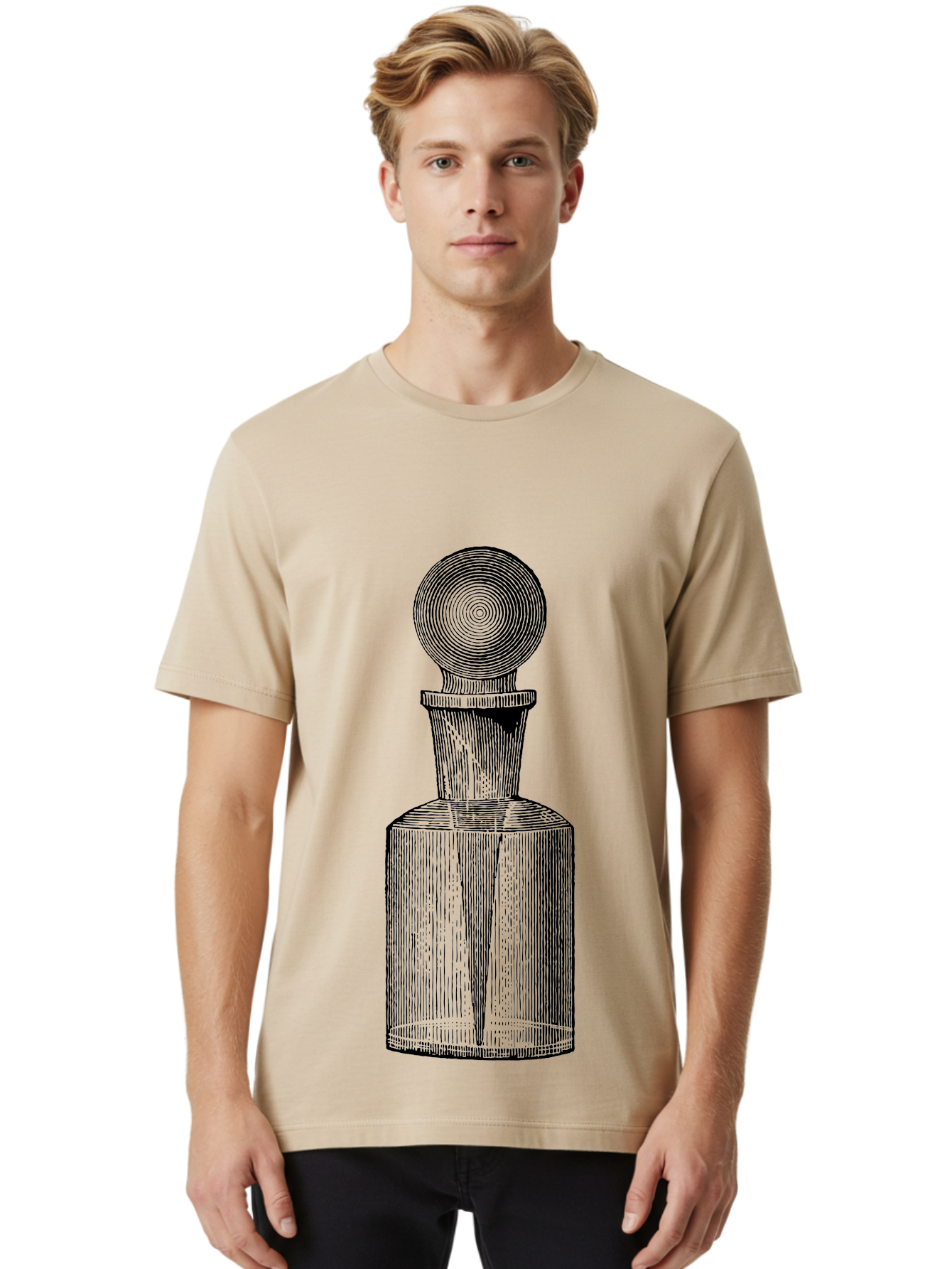 Glass-Bottle Men'S Graphic Tee, 100% Cotton, Comfortable Casual Summer Wear, Machine Washable, Vintage Bottle, Glass Stopper, Elegant Design, Luxury Packaging, Apothecary Jar, Decorative Container, Fine Glassware, Classic Style Aad604 28