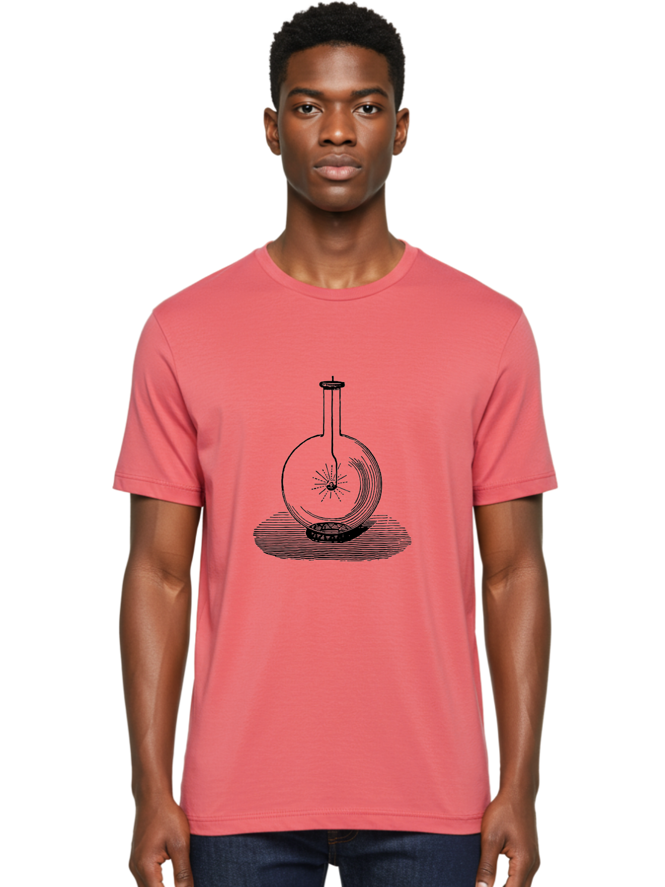 Glass-Flask-1 Men'S Graphic Tee, 100% Cotton, Comfortable Casual Summer Wear, Machine Washable, Cathode Ray Tube, Crookes Tube, Vacuum Tube, Experimental Apparatus, Scientific Equipment, Black And White Illustration, Vintage Style, Aad605 14