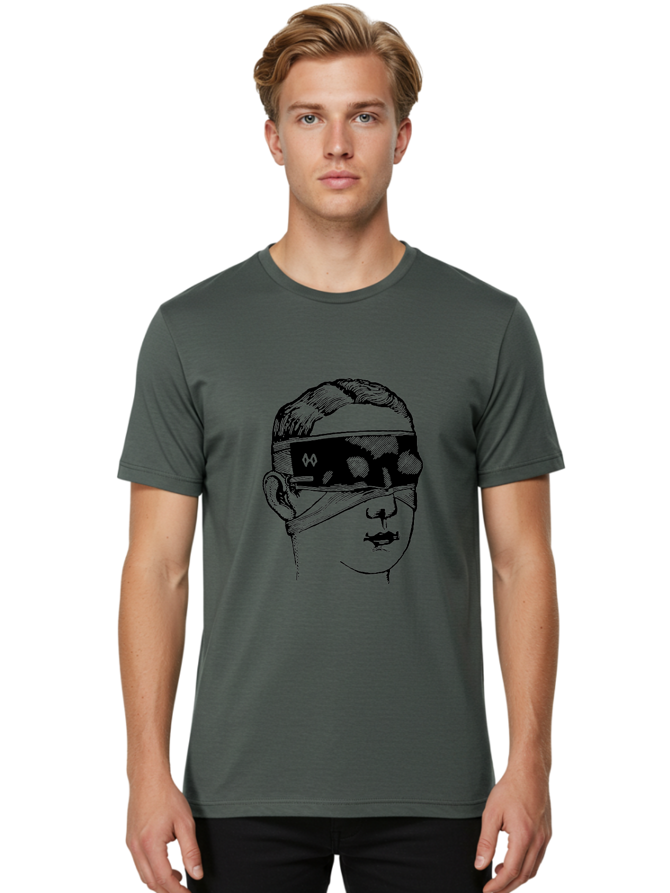 Head-Illustration Men'S Graphic Tee, 100% Cotton, Comfortable Casual Summer Wear, Machine Washable, Vr Headset, Futuristic Tech, Virtual Reality, Futuristic Illustration, Black And Green, Cyberpunk Style, Head Illustration, Sci-Fi Art, Aad608 16