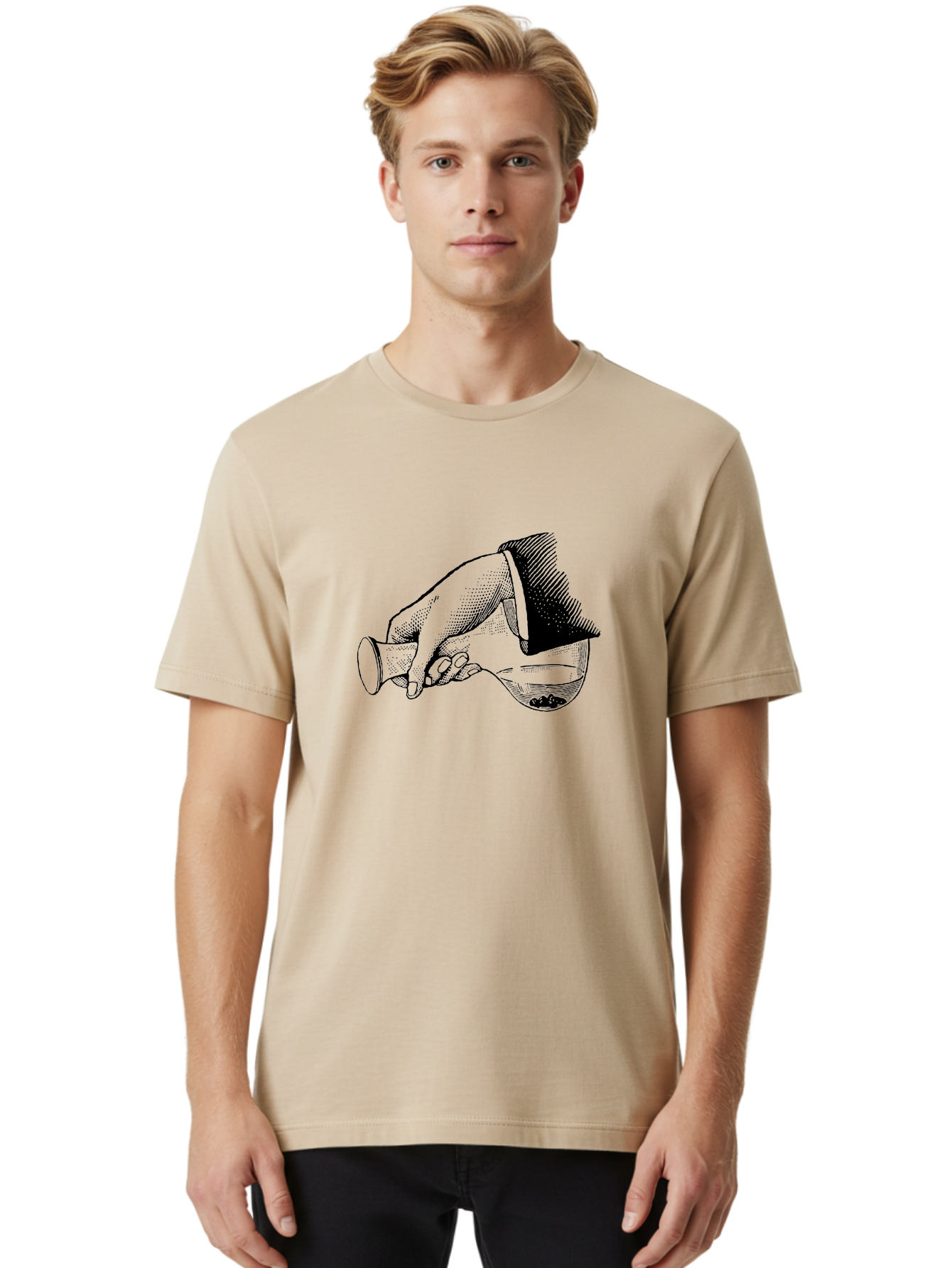 Hourglass Men'S Graphic Tee, 100% Cotton, Comfortable Casual Summer Wear, Machine Washable, Hand Holding Flask, Glass Container, Liquid Pouring, Scientific Experiment, Laboratory Equipment, Chemistry, Vintage Illustration, Aad610 6