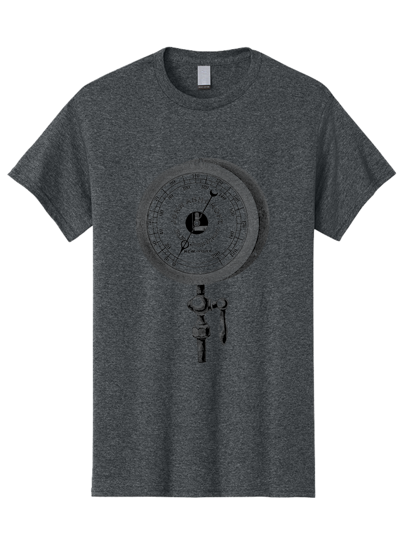 John-Ashcroft-Barometer Men'S Graphic Tee, 100% Cotton, Comfortable Casual Summer Wear, Machine Washable, Vintage Pressure Gauge, Antique Measuring Device, John Ashcroft New York, Industrial Equipment, Mechanical Dial, Precision Instrument, Aad611 11