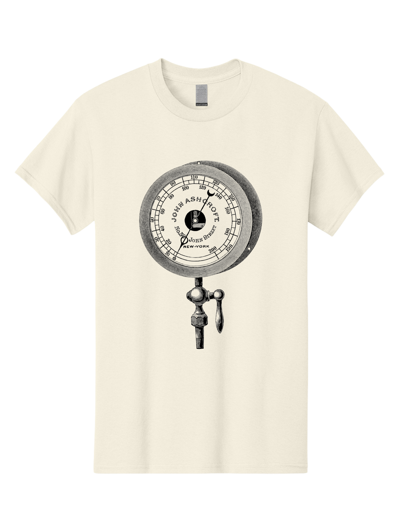 John-Ashcroft-Barometer Men'S Graphic Tee, 100% Cotton, Comfortable Casual Summer Wear, Machine Washable, Vintage Pressure Gauge, Antique Measuring Device, John Ashcroft New York, Industrial Equipment, Mechanical Dial, Precision Instrument, Aad611 23