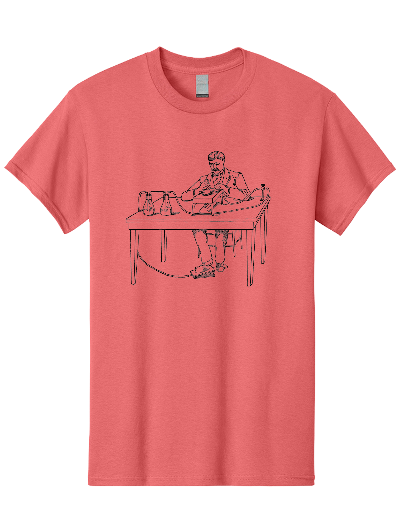 Man-Experimenting Men'S Graphic Tee, 100% Cotton, Comfortable Casual Summer Wear, Machine Washable, Scientist In A Lab, Experimental Setup, Laboratory Equipment, Scientific Research, Vintage Style, Monochrome Illustration, Chemistry Lab, Aad630 5