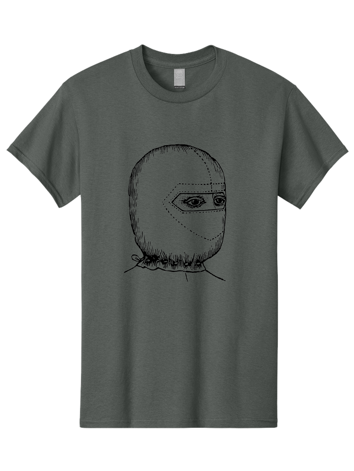 Masked-Figure Men'S Graphic Tee, 100% Cotton, Comfortable Casual Summer Wear, Machine Washable, Burglar Mask, Black And White Illustration, Crime Theme, Robber Costume, Dotted Lines, Facial Features Hidden, Menacing Figure, Sketch Art, Aad633 23
