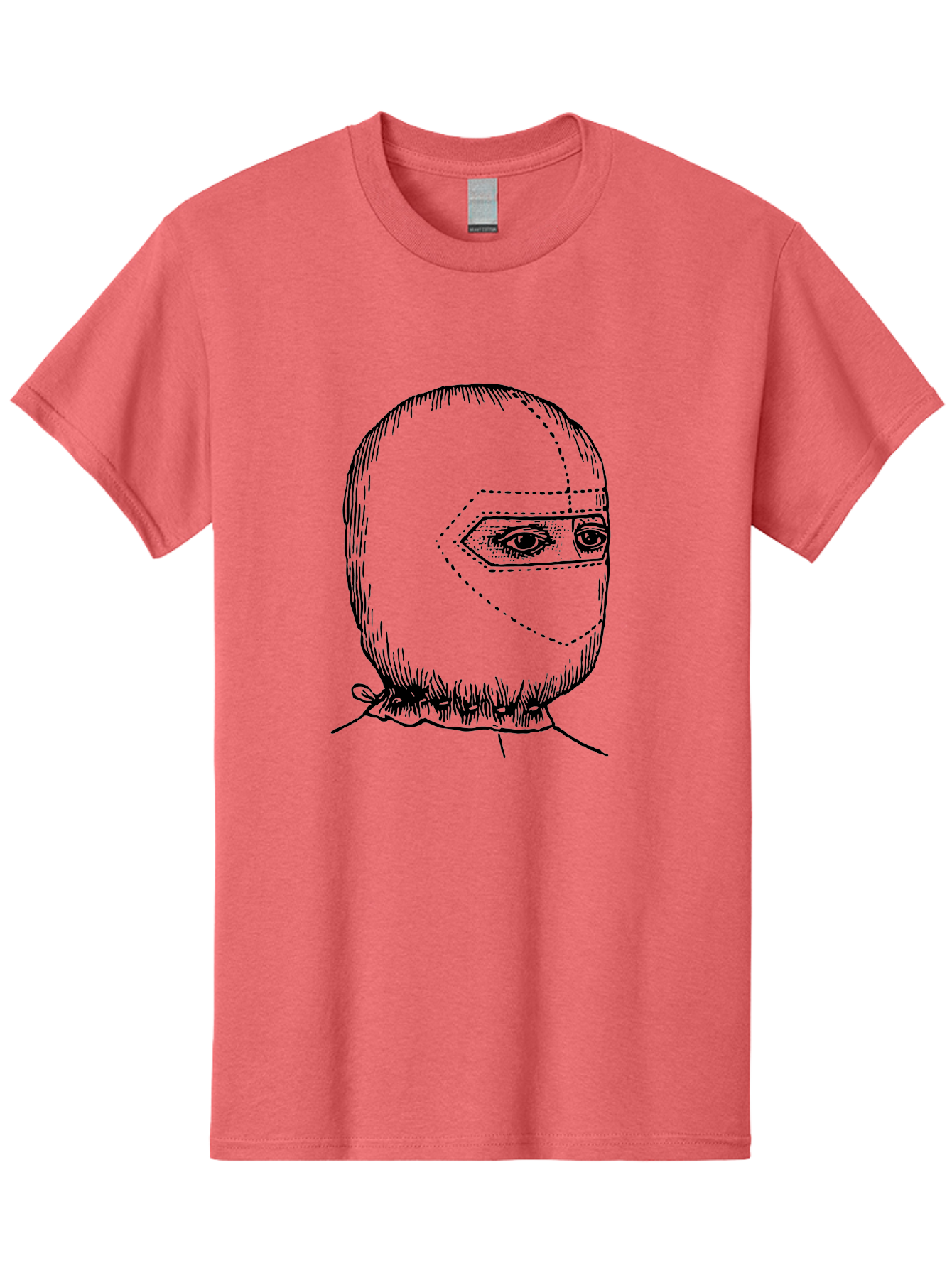 Masked-Figure Men'S Graphic Tee, 100% Cotton, Comfortable Casual Summer Wear, Machine Washable, Burglar Mask, Black And White Illustration, Crime Theme, Robber Costume, Dotted Lines, Facial Features Hidden, Menacing Figure, Sketch Art, Aad633 15
