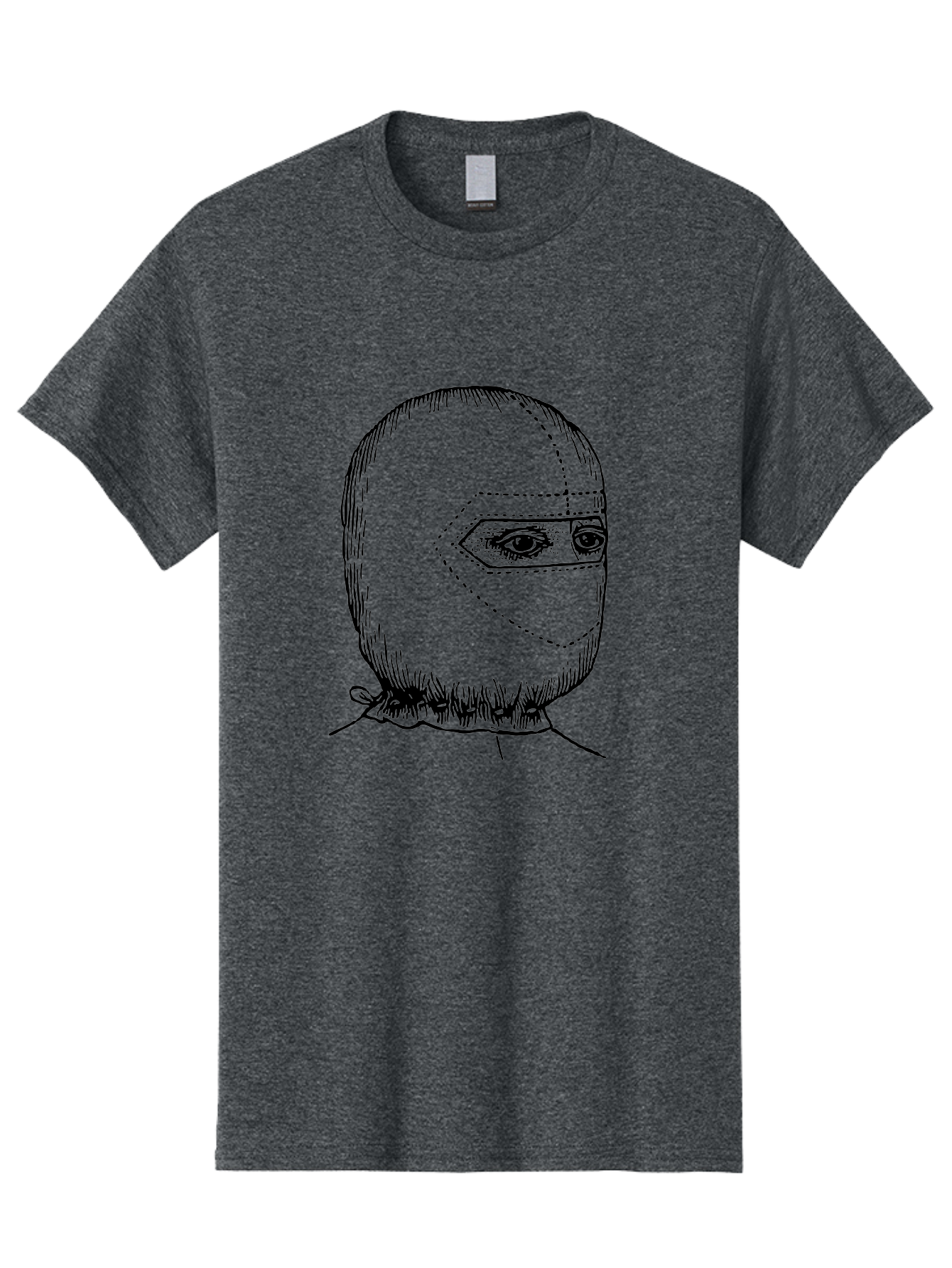 Masked-Figure Men'S Graphic Tee, 100% Cotton, Comfortable Casual Summer Wear, Machine Washable, Burglar Mask, Black And White Illustration, Crime Theme, Robber Costume, Dotted Lines, Facial Features Hidden, Menacing Figure, Sketch Art, Aad633 25