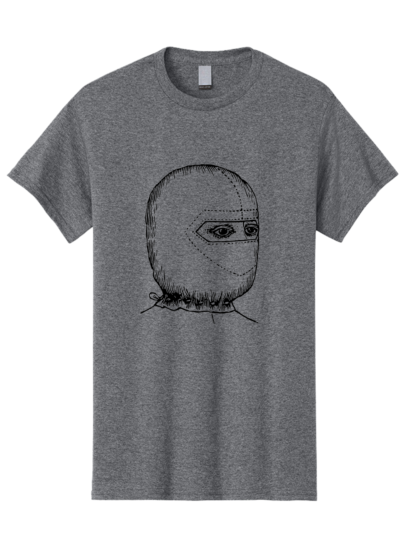 Masked-Figure Men'S Graphic Tee, 100% Cotton, Comfortable Casual Summer Wear, Machine Washable, Burglar Mask, Black And White Illustration, Crime Theme, Robber Costume, Dotted Lines, Facial Features Hidden, Menacing Figure, Sketch Art, Aad633 29