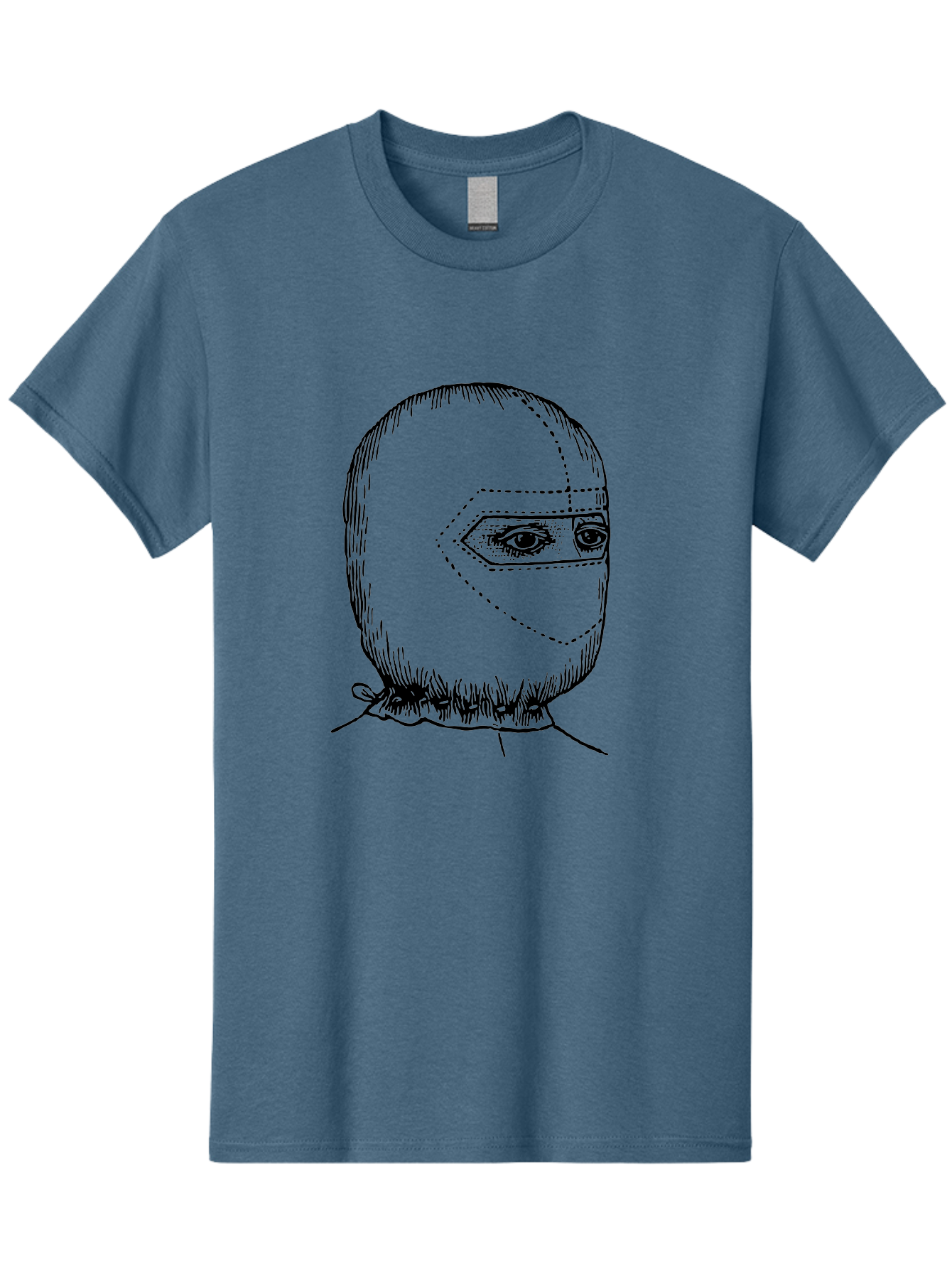 Masked-Figure Men'S Graphic Tee, 100% Cotton, Comfortable Casual Summer Wear, Machine Washable, Burglar Mask, Black And White Illustration, Crime Theme, Robber Costume, Dotted Lines, Facial Features Hidden, Menacing Figure, Sketch Art, Aad633 17