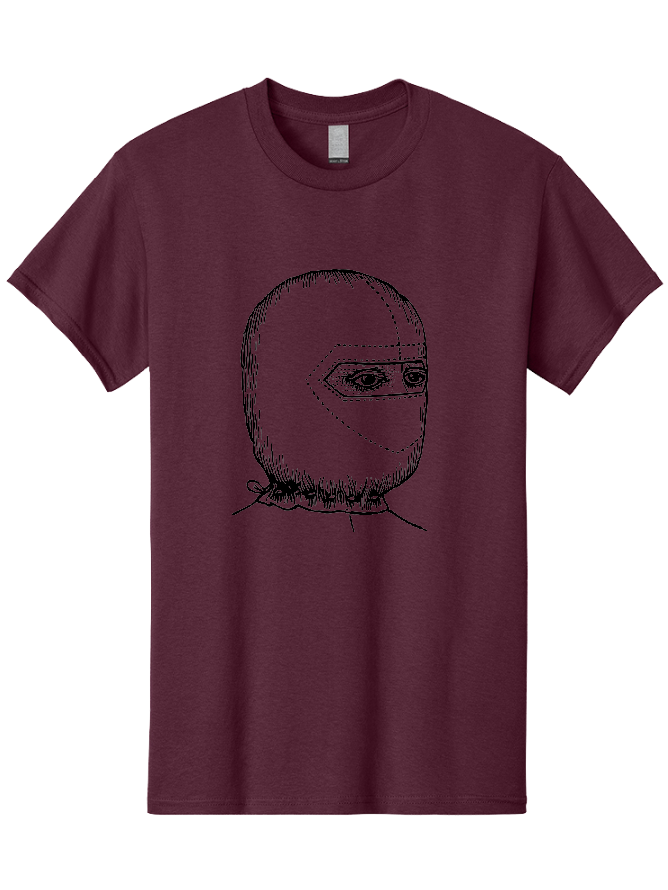 Masked-Figure Men'S Graphic Tee, 100% Cotton, Comfortable Casual Summer Wear, Machine Washable, Burglar Mask, Black And White Illustration, Crime Theme, Robber Costume, Dotted Lines, Facial Features Hidden, Menacing Figure, Sketch Art, Aad633 5