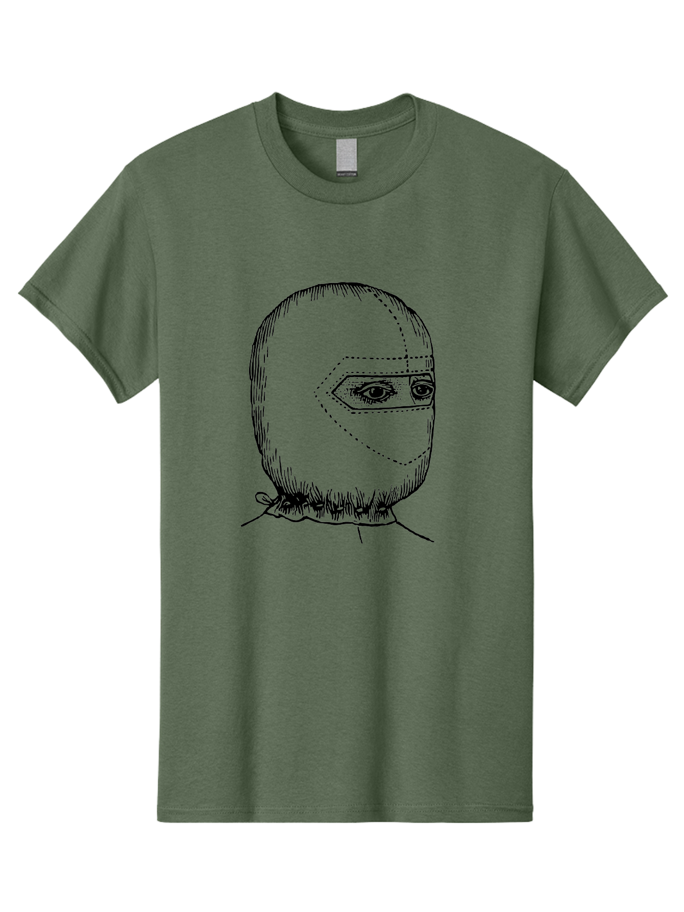 Masked-Figure Men'S Graphic Tee, 100% Cotton, Comfortable Casual Summer Wear, Machine Washable, Burglar Mask, Black And White Illustration, Crime Theme, Robber Costume, Dotted Lines, Facial Features Hidden, Menacing Figure, Sketch Art, Aad633 9