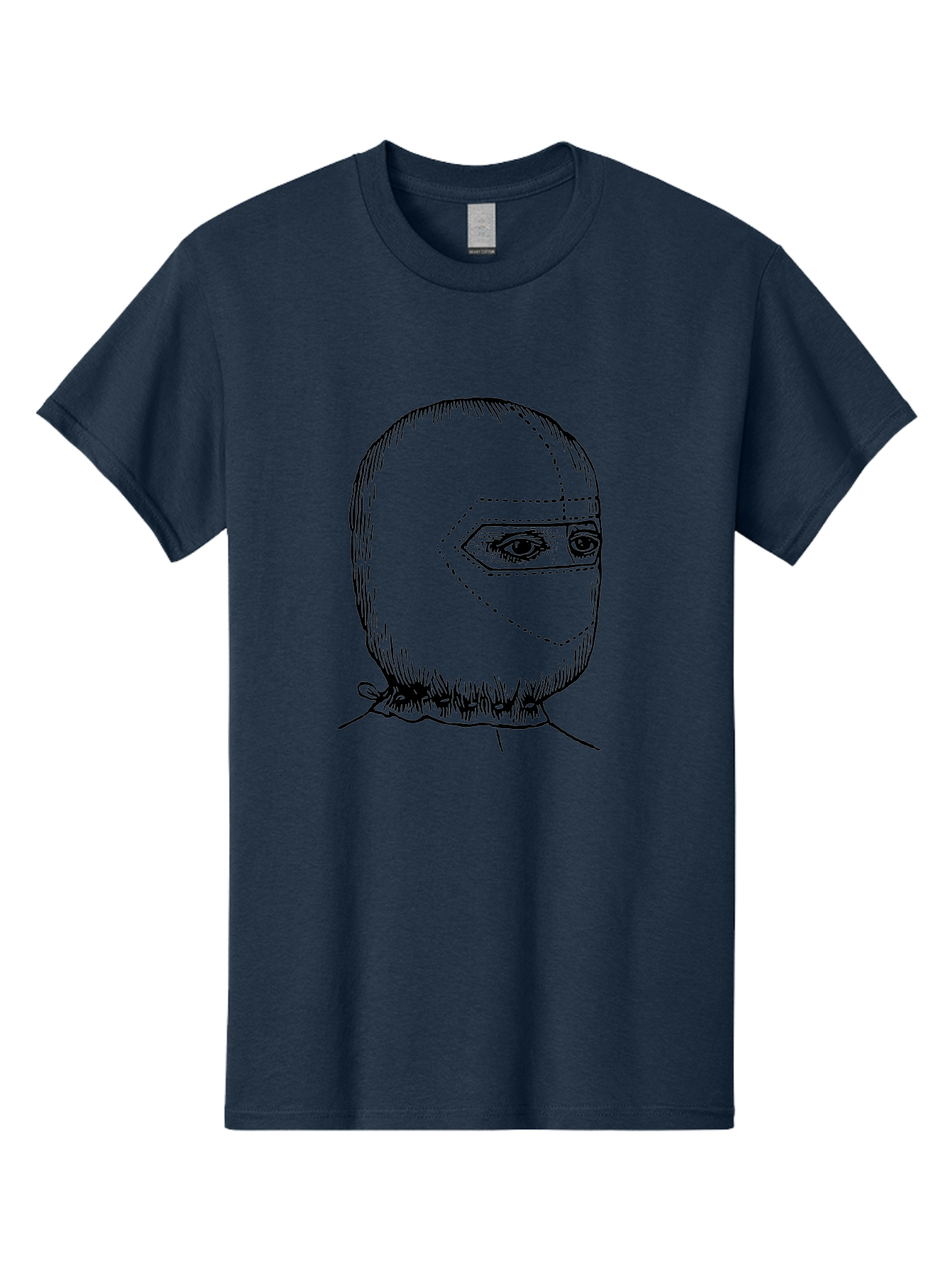 Masked-Figure Men'S Graphic Tee, 100% Cotton, Comfortable Casual Summer Wear, Machine Washable, Burglar Mask, Black And White Illustration, Crime Theme, Robber Costume, Dotted Lines, Facial Features Hidden, Menacing Figure, Sketch Art, Aad633 19